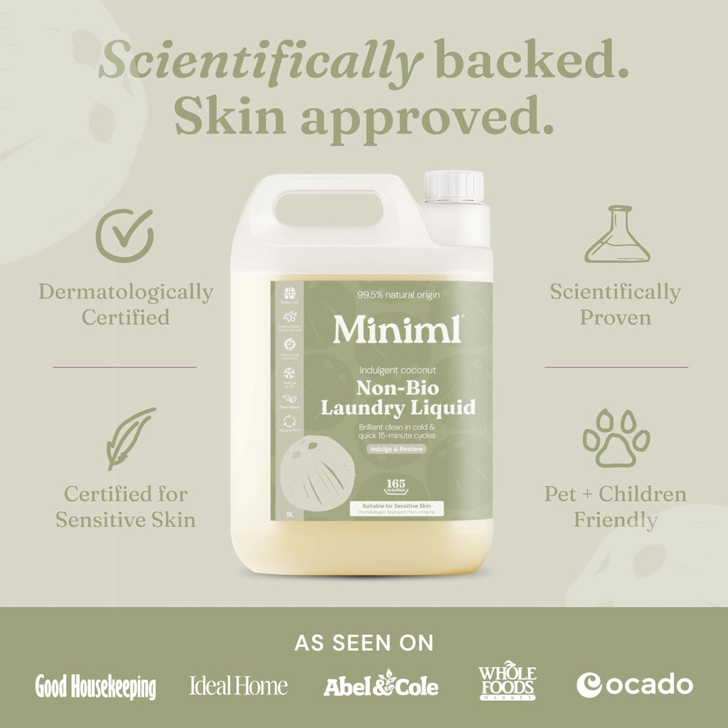 Miniml Laundry Liquid Washing Detergent 5L Refill - Natural Non Bio Pink Dragonfruit & Orchid Scented Clothes Fabric Cleaner for Machine or Delicate Hand Wash- 100% Vegan & Cruelty Free (165 Washes)