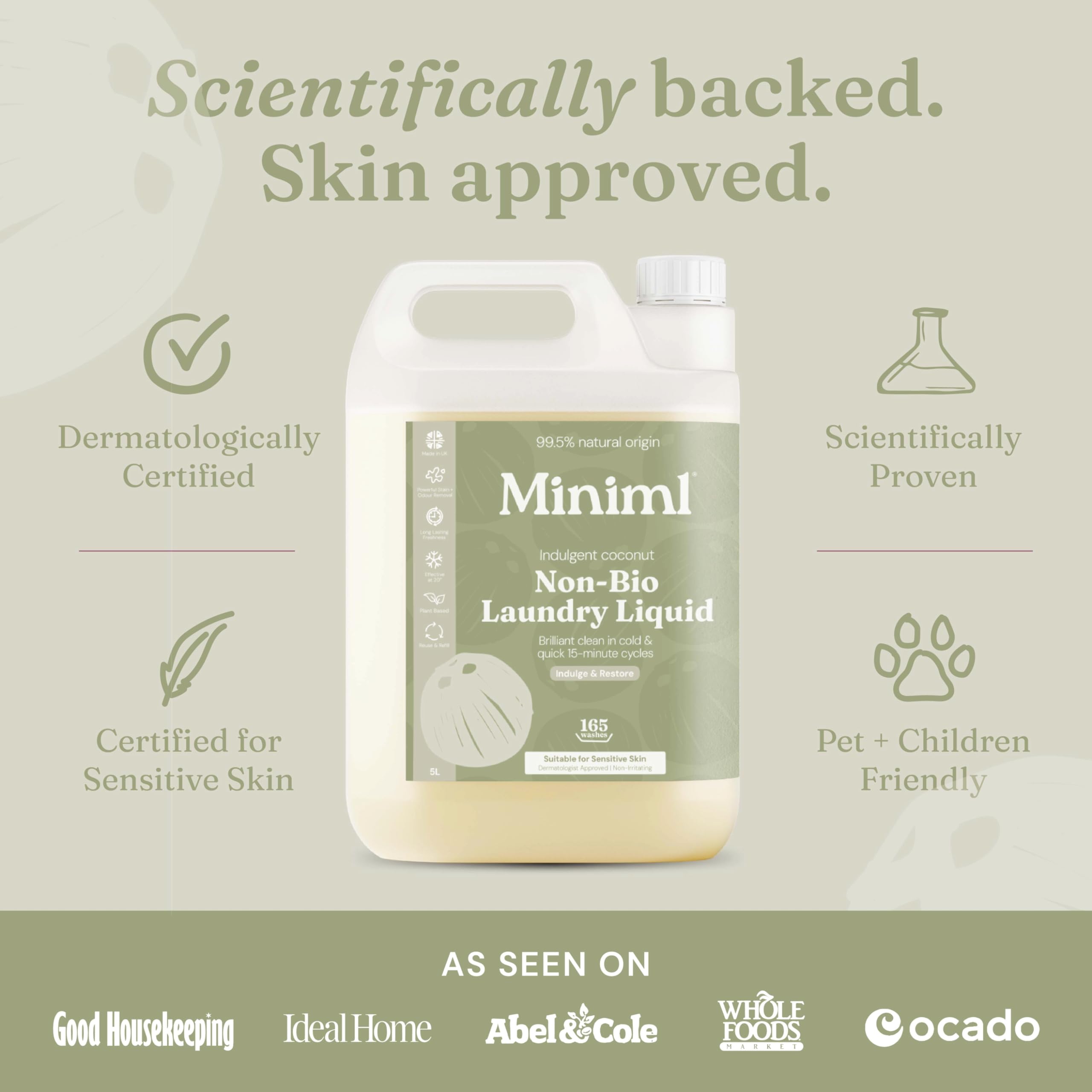 Miniml Laundry Liquid Washing Detergent 5L Refill - Natural Non Bio Pink Dragonfruit & Orchid Scented Clothes Fabric Cleaner for Machine or Delicate Hand Wash- 100% Vegan & Cruelty Free (165 Washes)