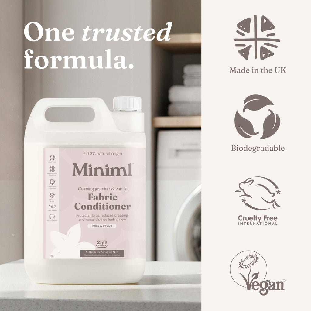 Miniml Natural Fabric Softener & Conditioner 5L Refill - Pink Dragonfruit & Orchid Scented All Natural Fabric Softener for Sensitive Skin - 100% Vegan & Cruelty Free (250 Washes)