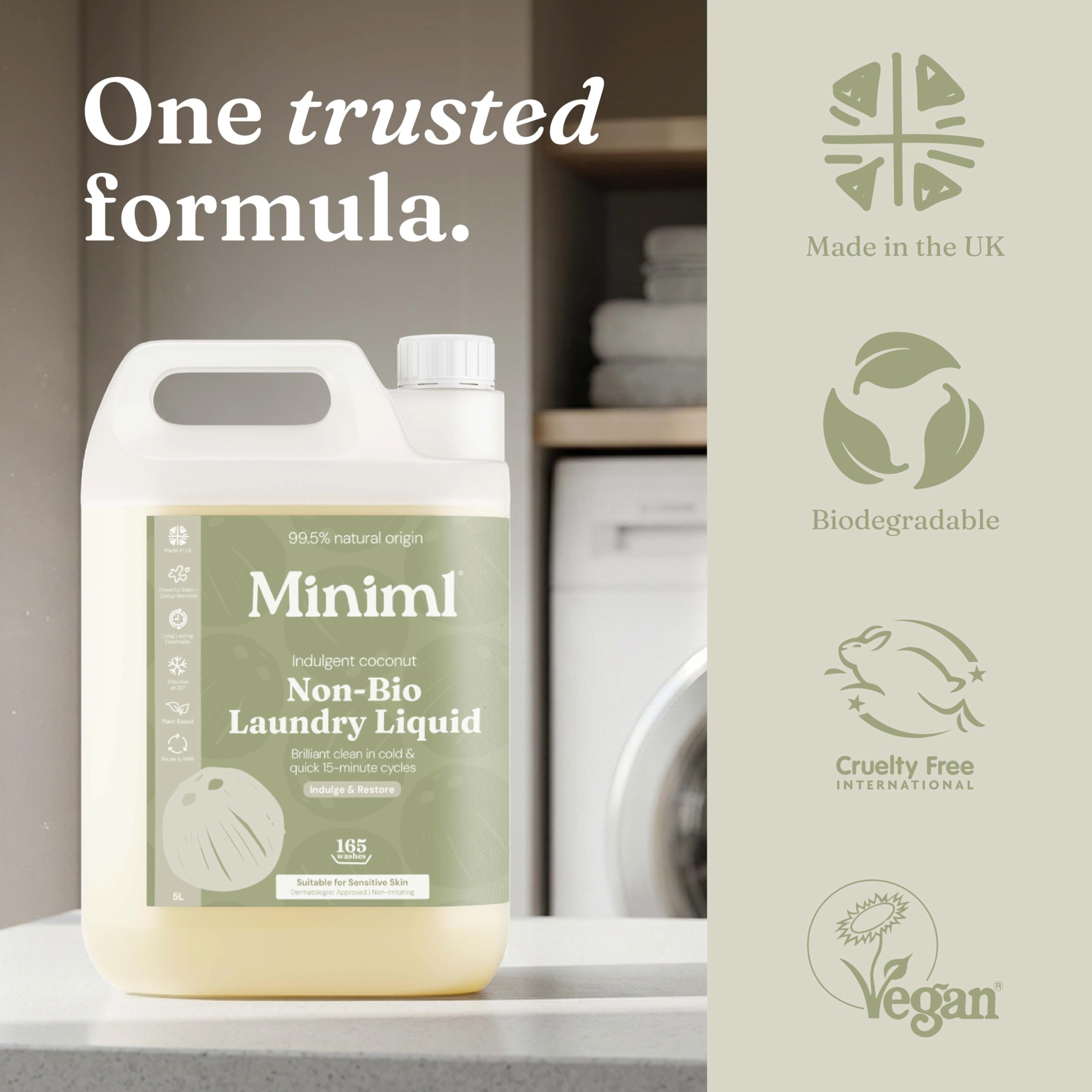 Miniml Laundry Liquid Washing Detergent 5L Refill - Natural Non Bio Pink Dragonfruit & Orchid Scented Clothes Fabric Cleaner for Machine or Delicate Hand Wash- 100% Vegan & Cruelty Free (165 Washes)