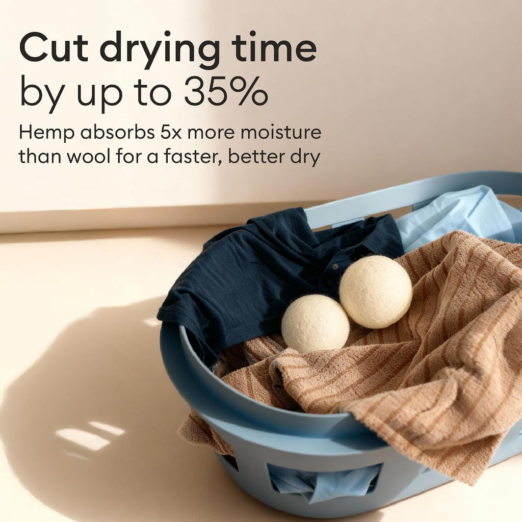 Vove Natural Hemp Tumble Dryer Balls, Pack of 4 - 5X More Absorbent VS Wool - Upto 35% Faster, Fabric Conditioner, Cuts Creases & Static, Reusable Hypoallergenic, Eco Friendly