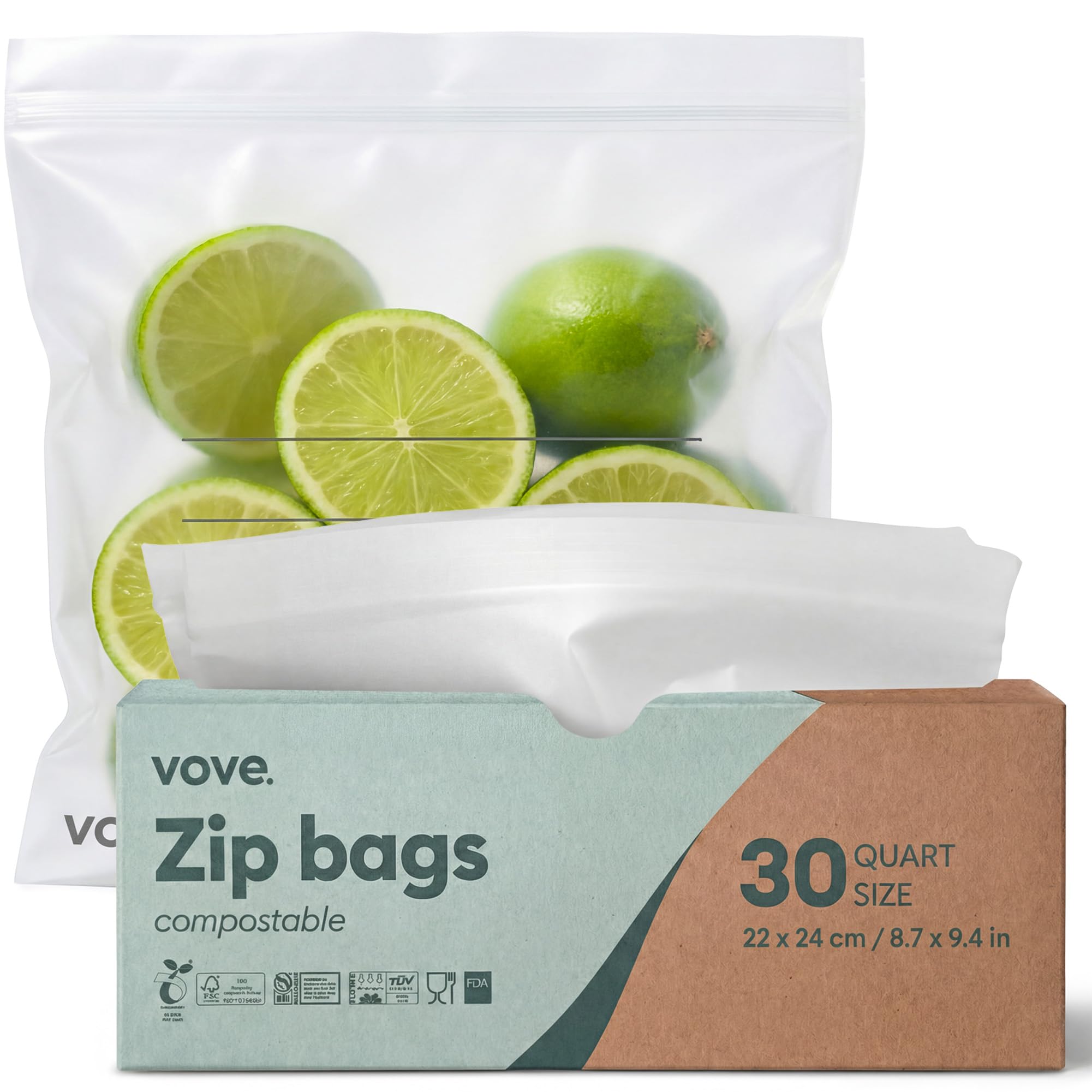 Vove Compostable Storage Bags 160 Count Variety Pack (S/M/L/XL), Plastic-Free Zip Bags for Food Storage and Meal Prep, PFAS-Free and BPI Certified, Freezer Safe Airtight Seal, Plant-Based