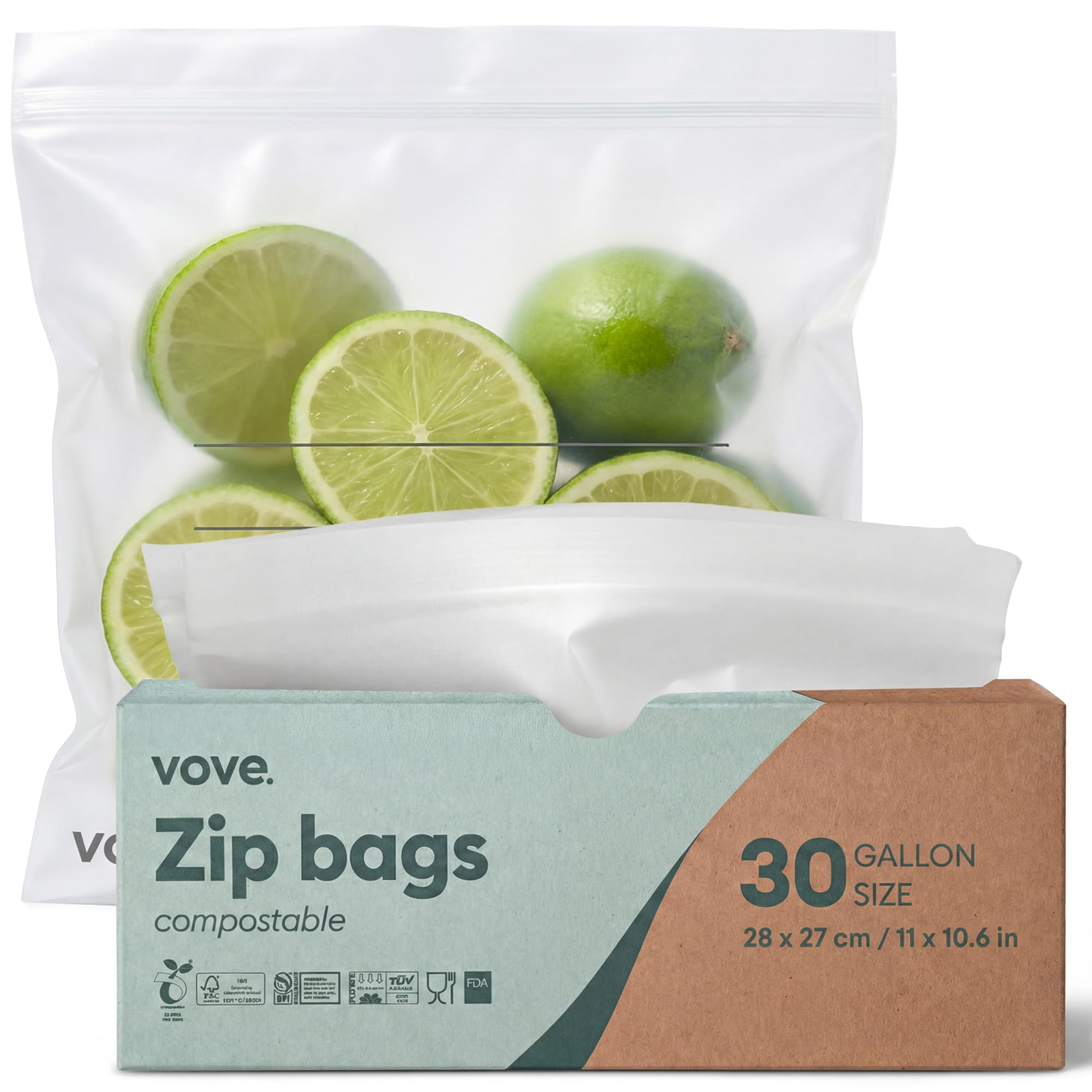 Vove Compostable Storage Bags 160 Count Variety Pack (S/M/L/XL), Plastic-Free Zip Bags for Food Storage and Meal Prep, PFAS-Free and BPI Certified, Freezer Safe Airtight Seal, Plant-Based