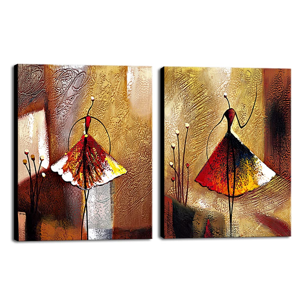 Wieco Art - Ballet Dancers 2 Piece Modern Decorative artwork 100% Hand Painted Contemporary Abstract Oil paintings on Canvas Wall Art Ready to Hang for Home Decoration Wall Decor