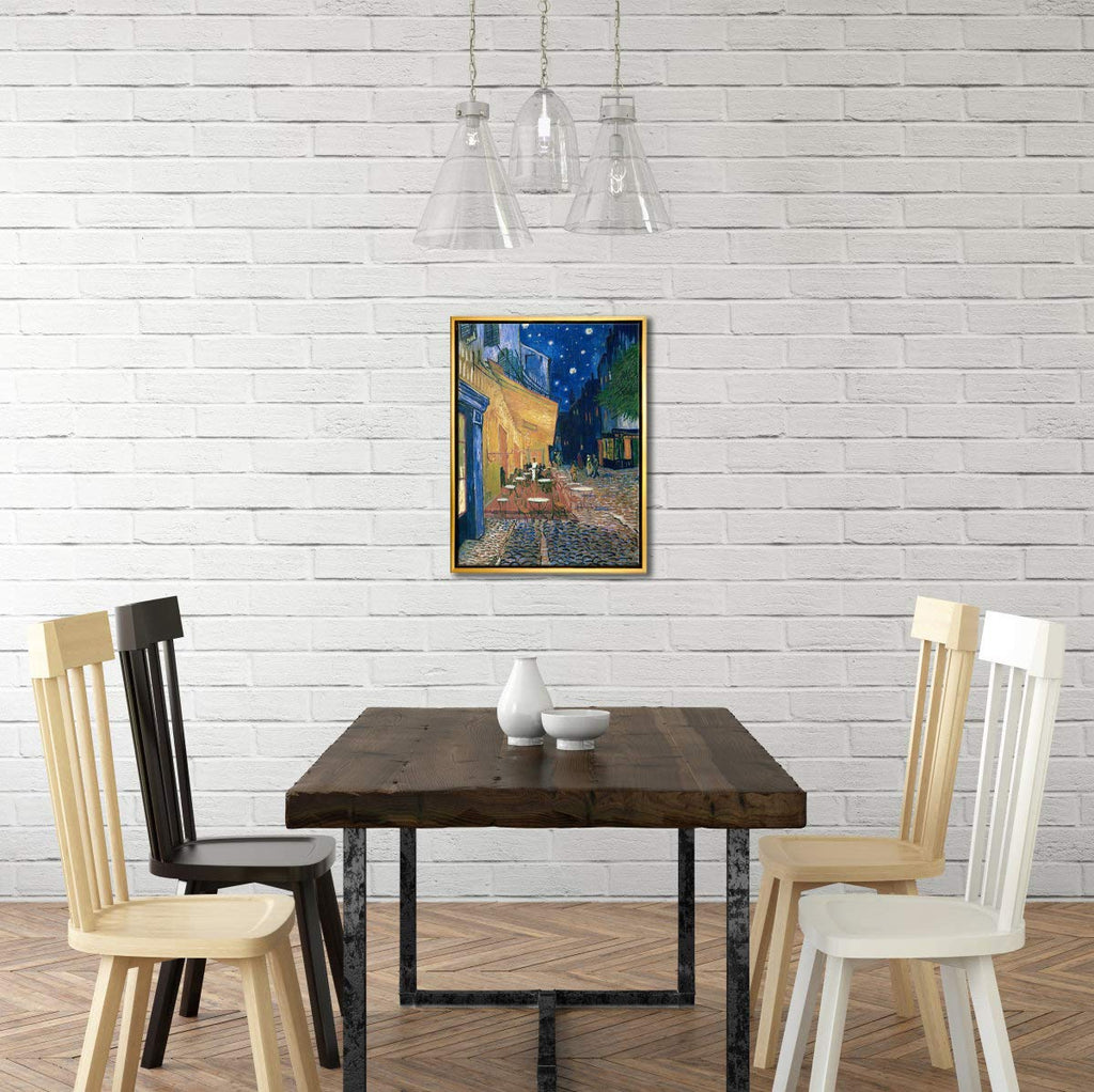 Wieco Art Framed Art Canvas Prints of Cafe Terrace at Night Canvas Prints Wall Art by Van Gogh Paintings Reproduction Abstract Artwork for Wall Decor Golden Frame