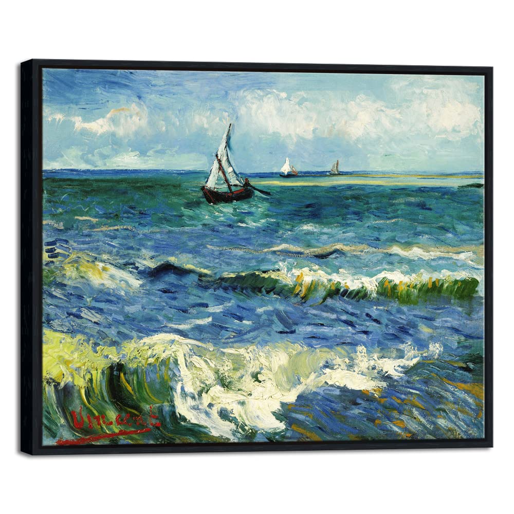 Wieco Art - Seascape at Saintes Maries by Vincent Van Gogh Oil Paintings Reproduction Classical Giclee Canvas Prints Artwork Ocean Pictures Paintings on Canvas Wall Art for Bedroom Home Decorations