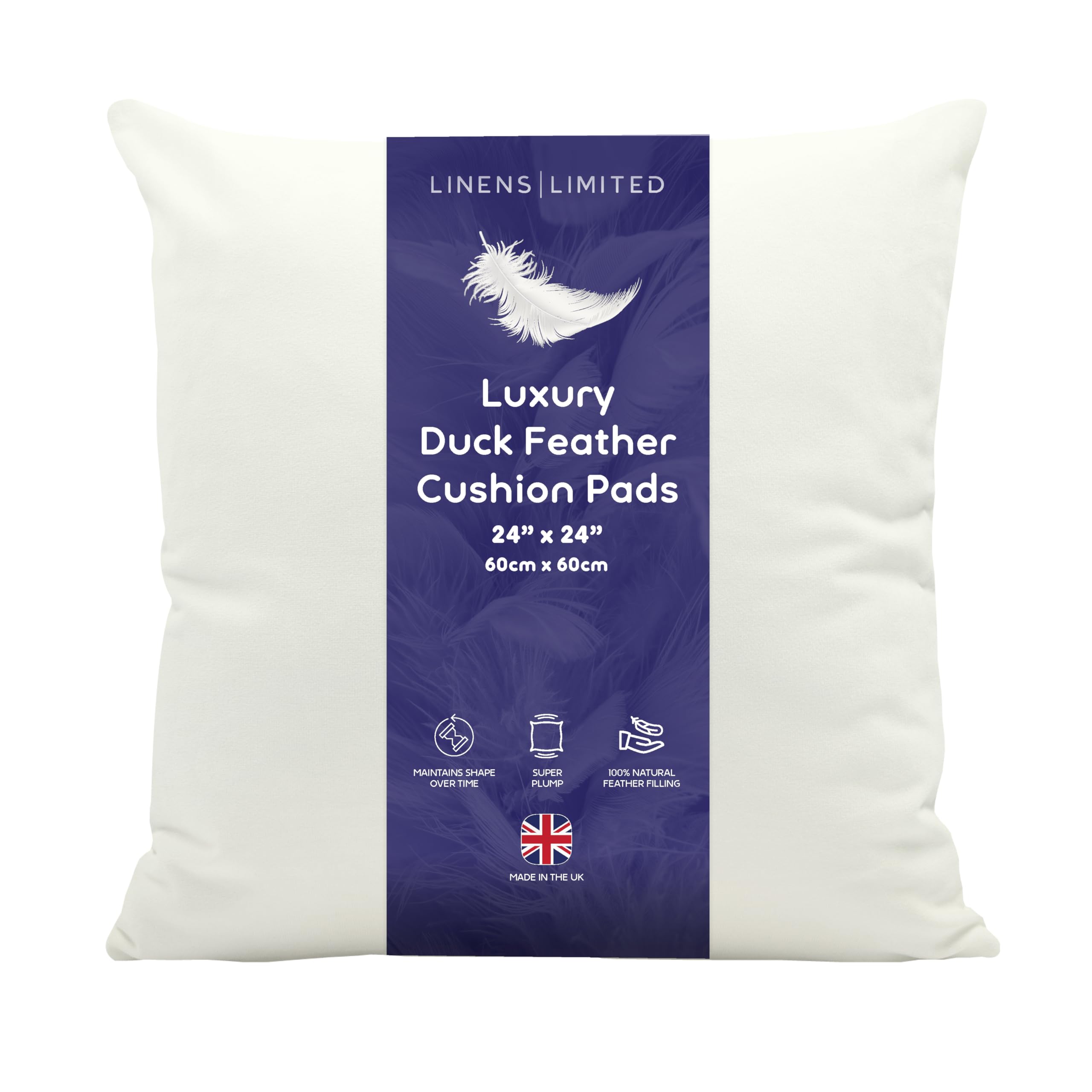 Linens Limited - Variety of sizes Natural Duck Feather Cushion Inserts, Soft & Plump Natural Duck Feather Sofa Cushion Pad, Elegant, Versatile, Easy to Clean, Large Square Cushion Inner, Perfectly Fits Covers (available 1, 2, 4 Pack).