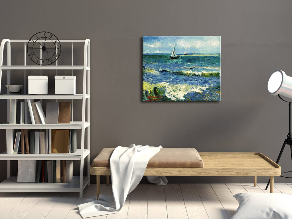 Wieco Art - Seascape at Saintes Maries by Vincent Van Gogh Oil Paintings Reproduction Classical Giclee Canvas Prints Artwork Ocean Pictures Paintings on Canvas Wall Art for Bedroom Home Decorations