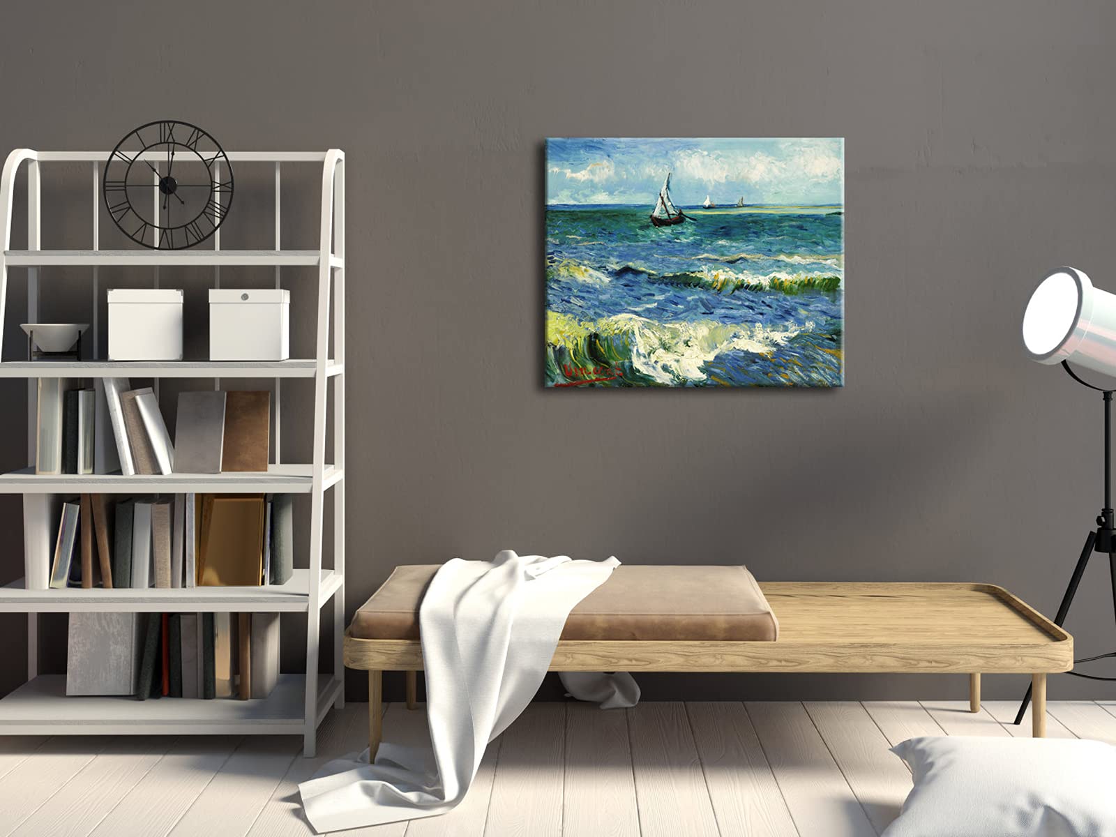 Wieco Art - Seascape at Saintes Maries by Vincent Van Gogh Oil Paintings Reproduction Classical Giclee Canvas Prints Artwork Ocean Pictures Paintings on Canvas Wall Art for Bedroom Home Decorations