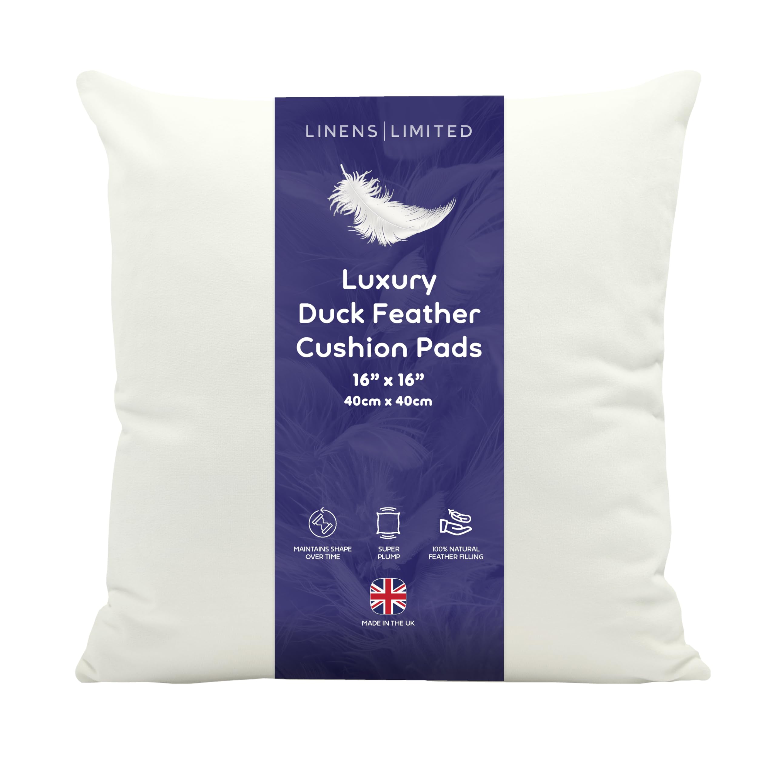Linens Limited - Variety of sizes Natural Duck Feather Cushion Inserts, Soft & Plump Natural Duck Feather Sofa Cushion Pad, Elegant, Versatile, Easy to Clean, Large Square Cushion Inner, Perfectly Fits Covers (available 1, 2, 4 Pack).