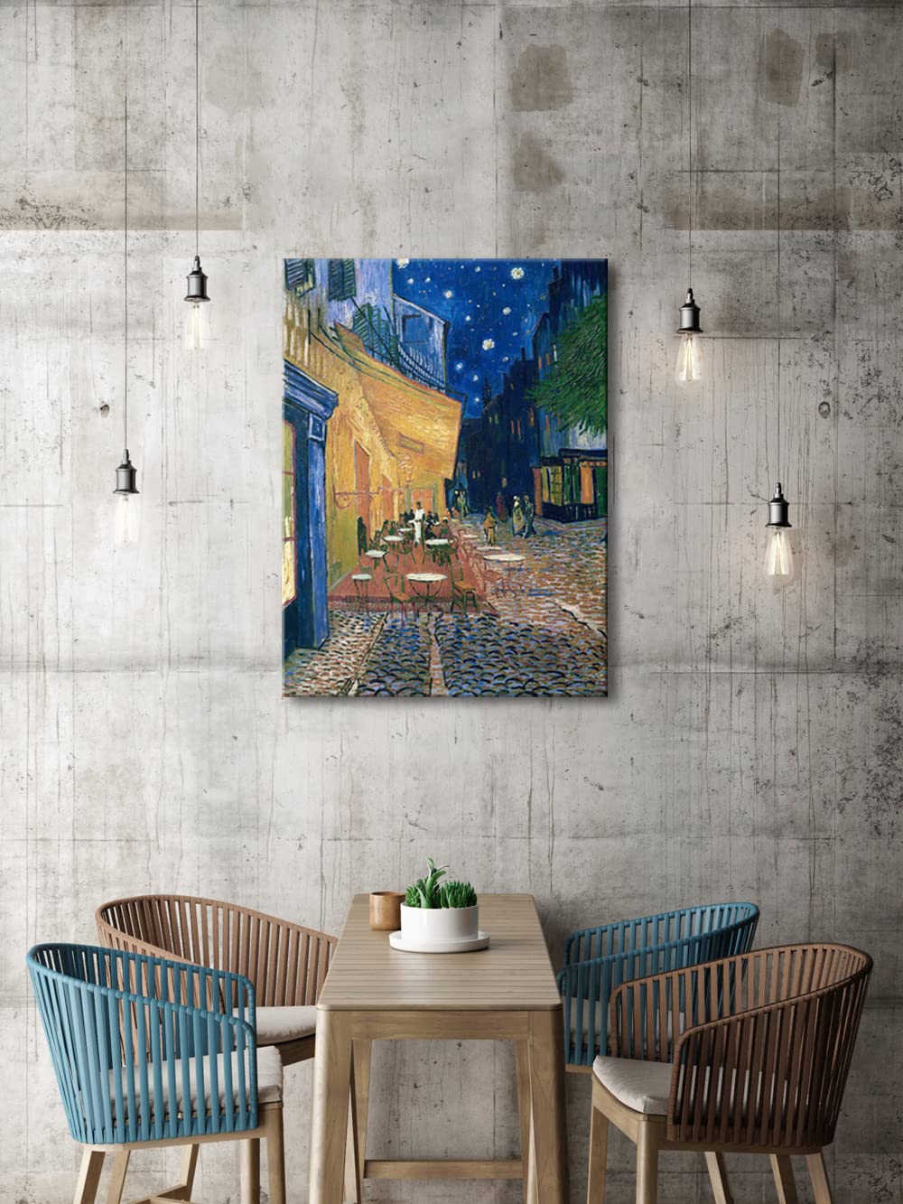 Wieco Art Framed Art Canvas Prints of Cafe Terrace at Night Canvas Prints Wall Art by Van Gogh Paintings Reproduction Abstract Artwork for Wall Decor Golden Frame
