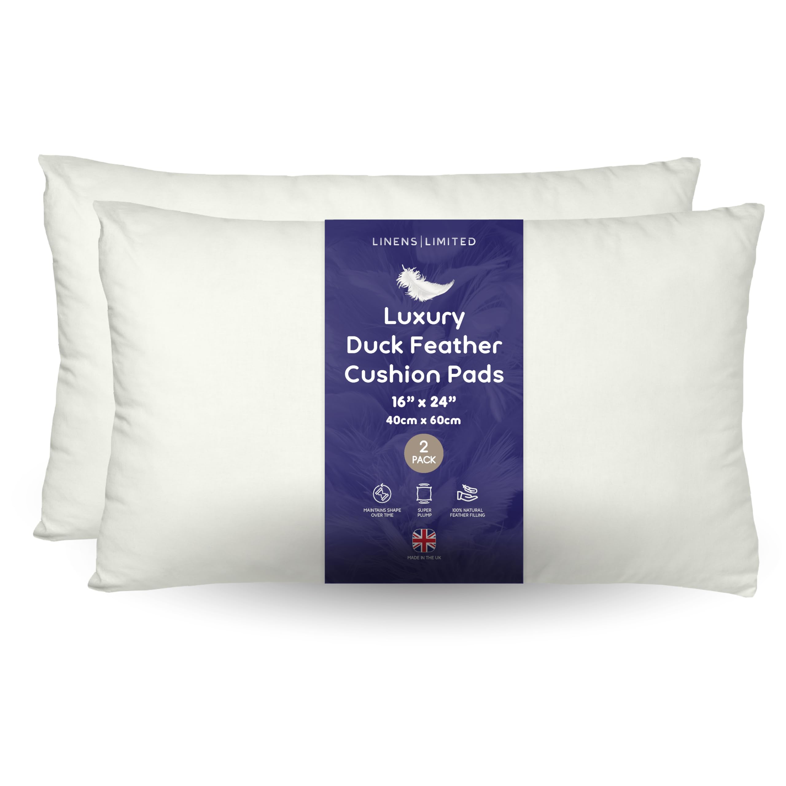 Linens Limited - Variety of sizes Natural Duck Feather Cushion Inserts, Soft & Plump Natural Duck Feather Sofa Cushion Pad, Elegant, Versatile, Easy to Clean, Large Square Cushion Inner, Perfectly Fits Covers (available 1, 2, 4 Pack).