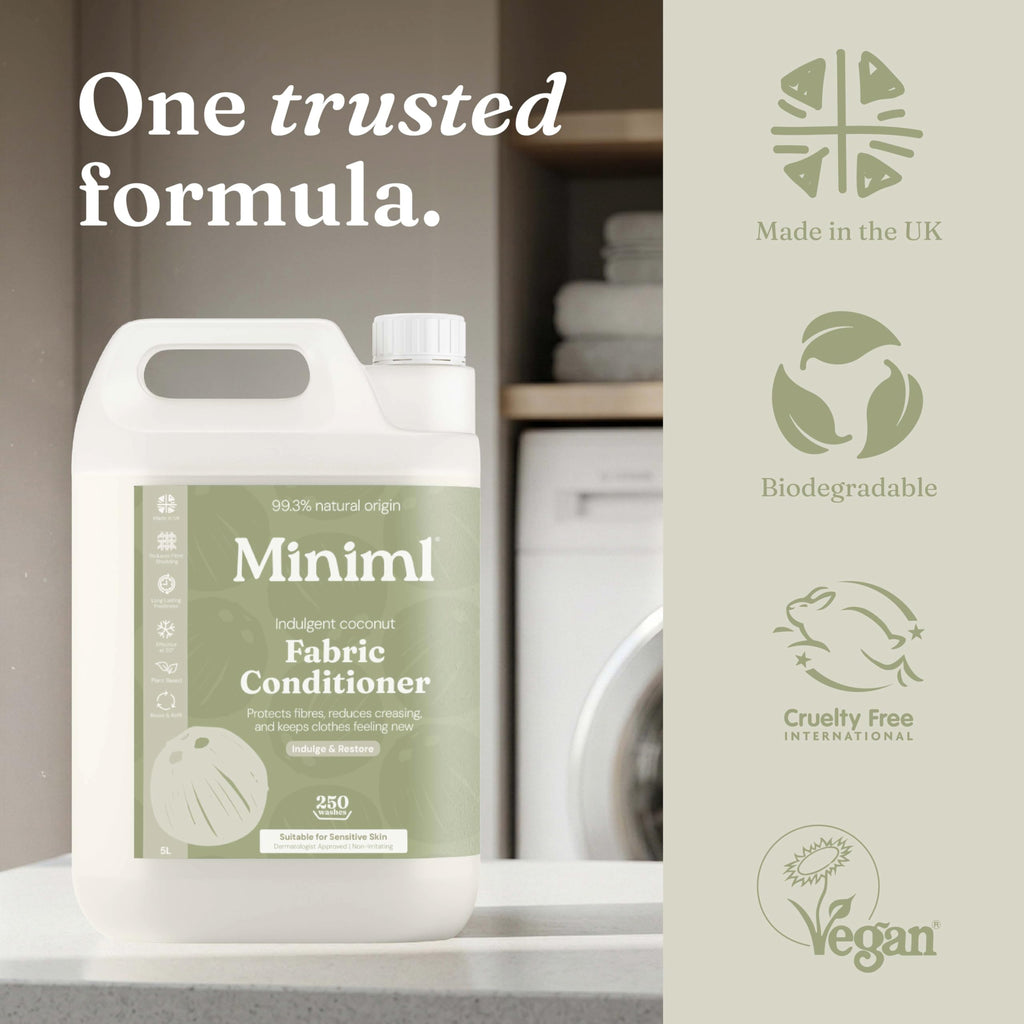 Miniml Natural Fabric Softener & Conditioner 5L Refill - Pink Dragonfruit & Orchid Scented All Natural Fabric Softener for Sensitive Skin - 100% Vegan & Cruelty Free (250 Washes)