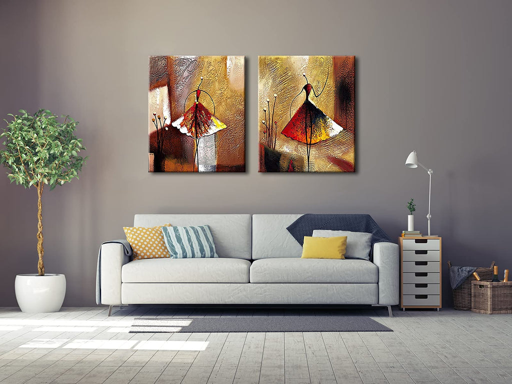 Wieco Art - Ballet Dancers 2 Piece Modern Decorative artwork 100% Hand Painted Contemporary Abstract Oil paintings on Canvas Wall Art Ready to Hang for Home Decoration Wall Decor