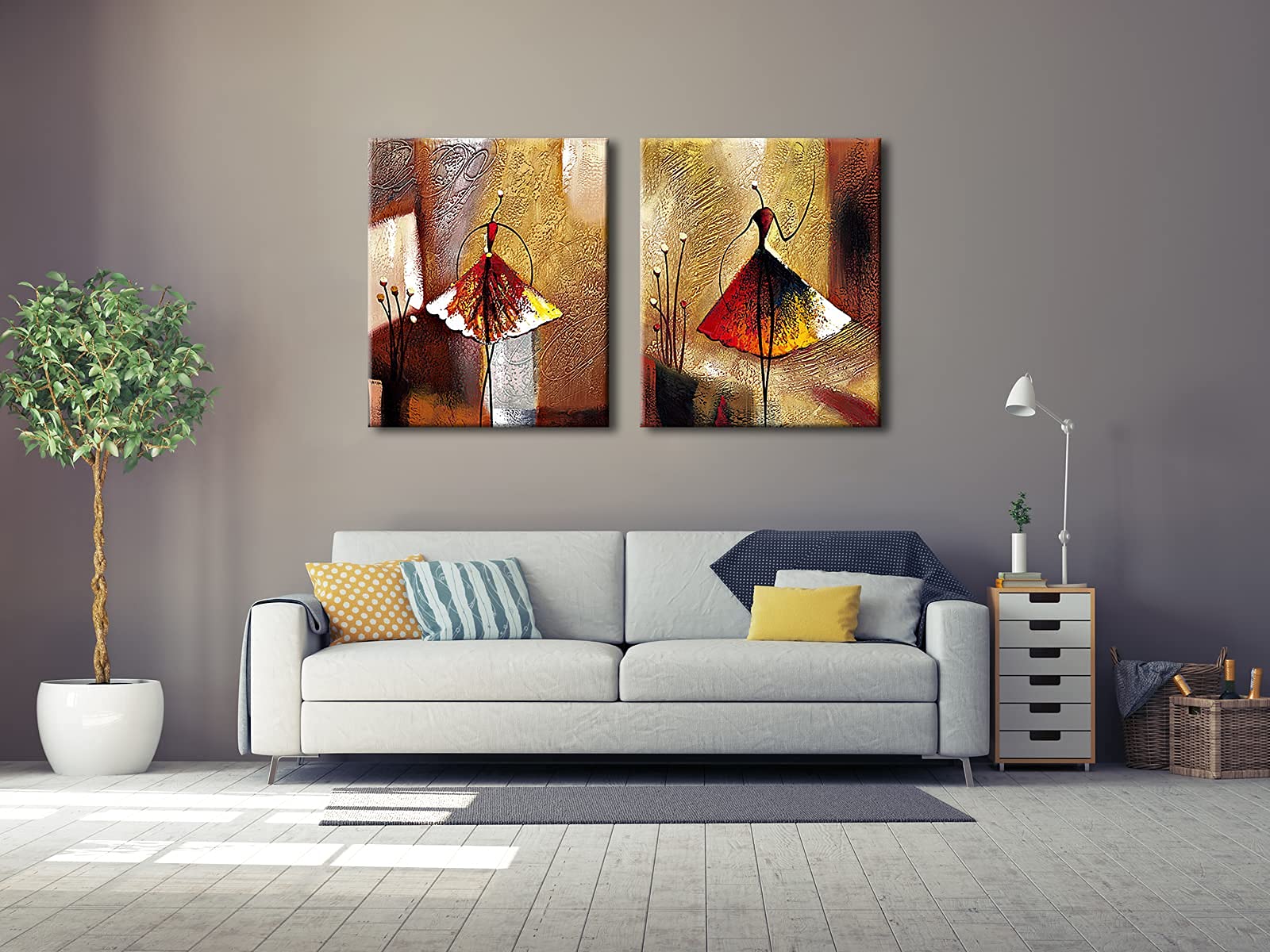 Wieco Art - Ballet Dancers 2 Piece Modern Decorative artwork 100% Hand Painted Contemporary Abstract Oil paintings on Canvas Wall Art Ready to Hang for Home Decoration Wall Decor
