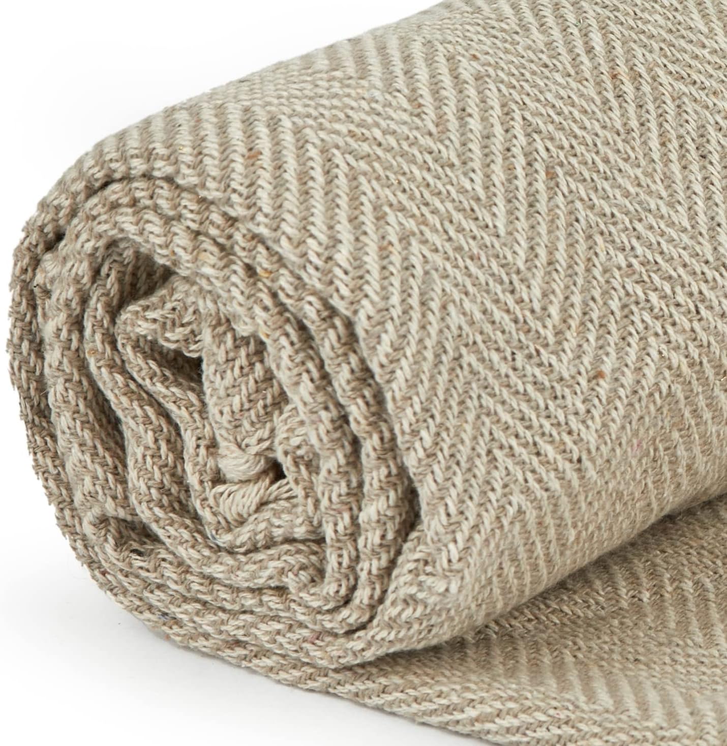 Emma Barclay Herringbone - Recycled Cotton Patterned Chair Sofa Setee Bed Throw Over Blanket in Natural - 50x60 (127x152cm)