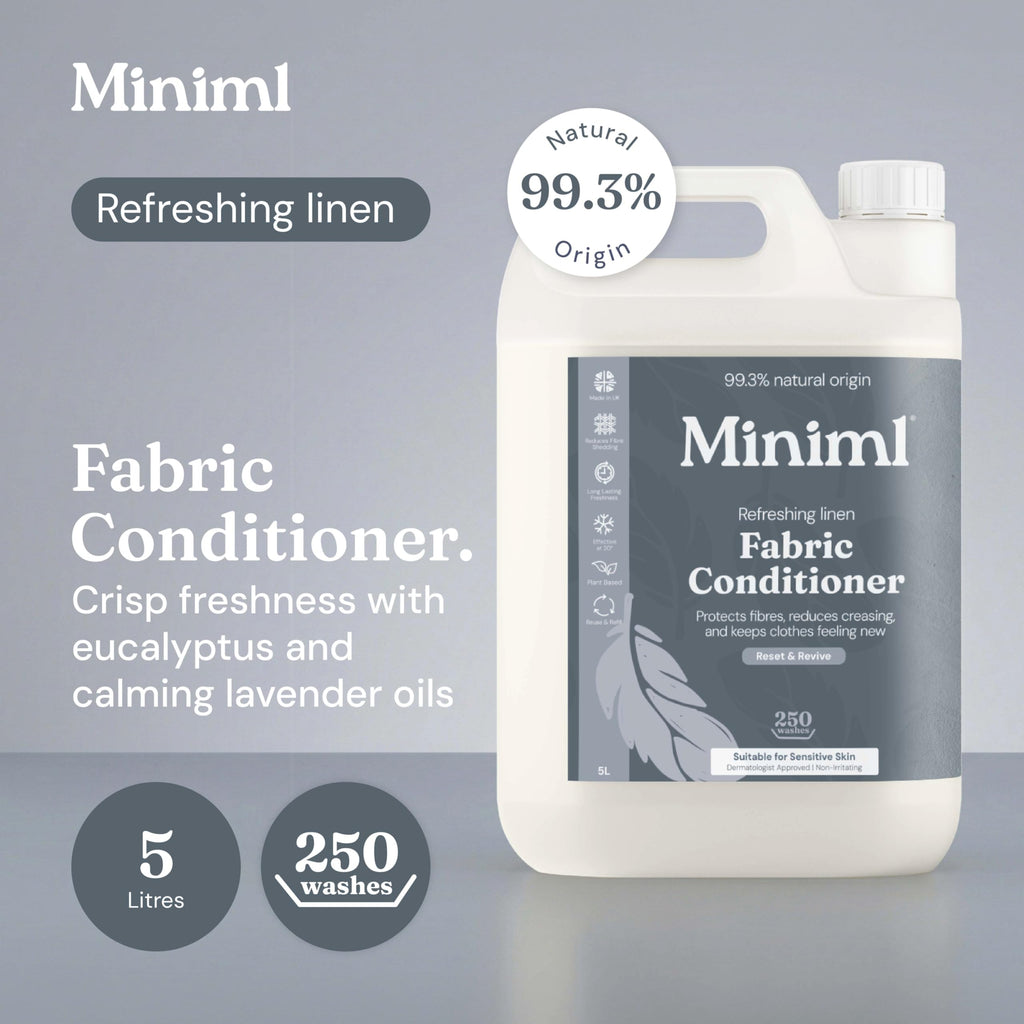 Miniml Natural Fabric Softener & Conditioner 5L Refill - Pink Dragonfruit & Orchid Scented All Natural Fabric Softener for Sensitive Skin - 100% Vegan & Cruelty Free (250 Washes)