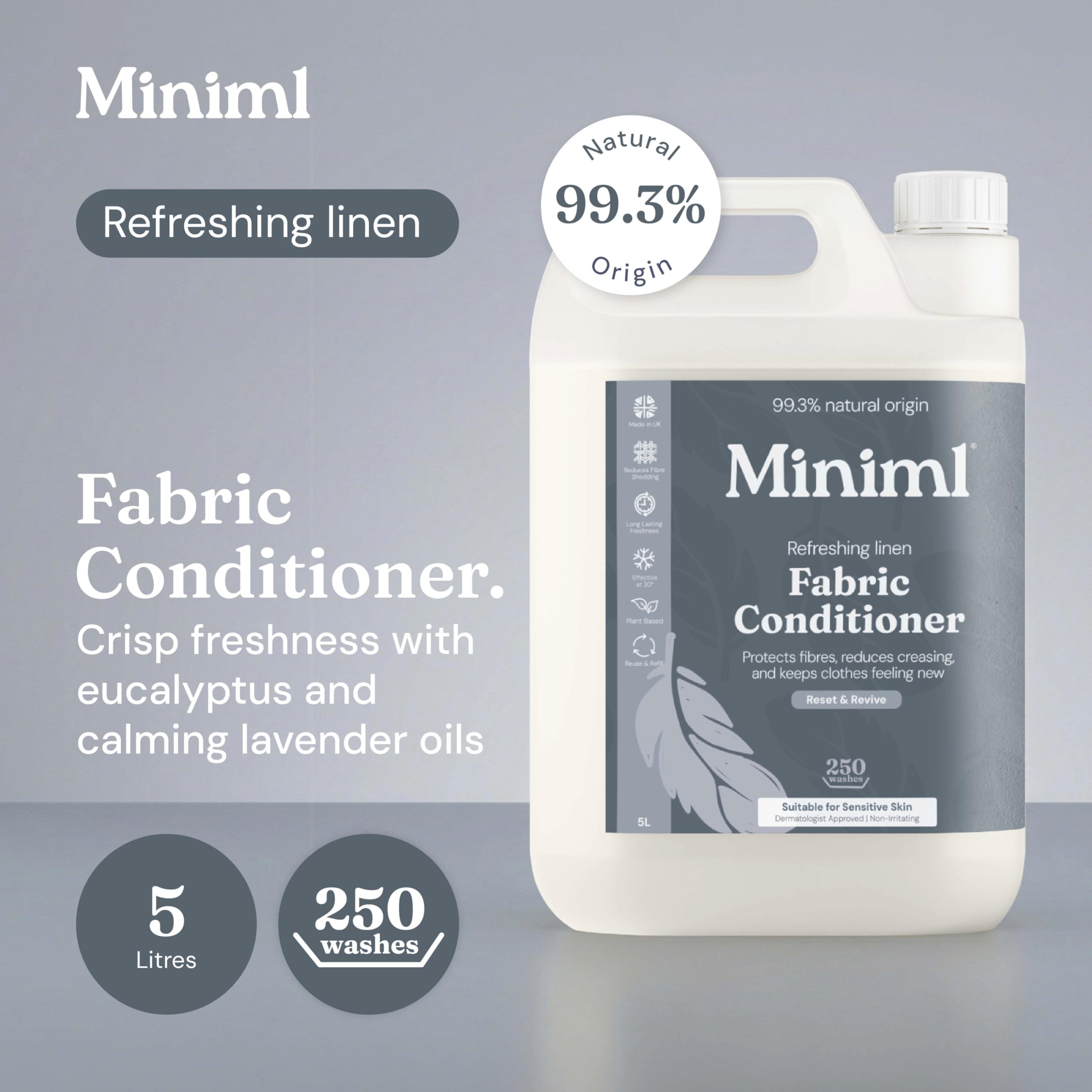 Miniml Natural Fabric Softener & Conditioner 5L Refill - Pink Dragonfruit & Orchid Scented All Natural Fabric Softener for Sensitive Skin - 100% Vegan & Cruelty Free (250 Washes)