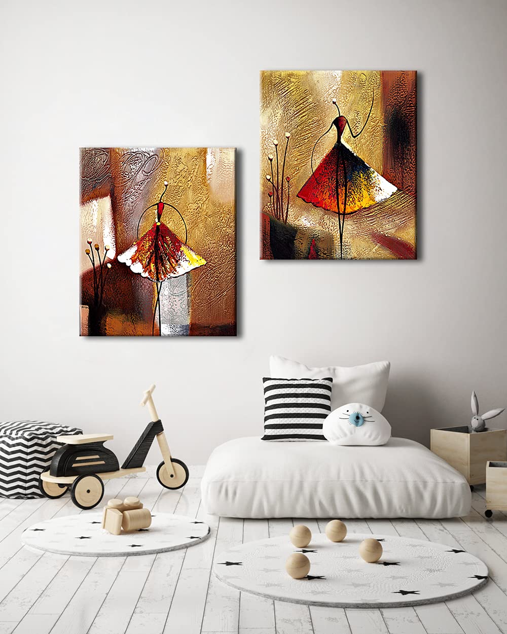 Wieco Art - Ballet Dancers 2 Piece Modern Decorative artwork 100% Hand Painted Contemporary Abstract Oil paintings on Canvas Wall Art Ready to Hang for Home Decoration Wall Decor