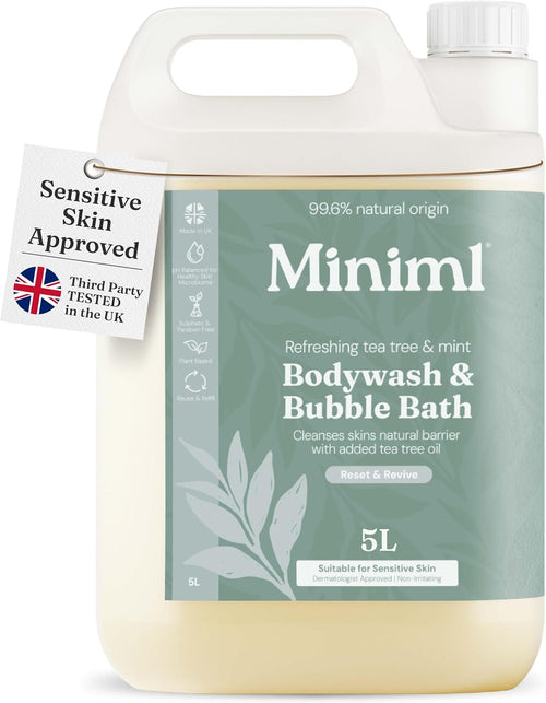 Miniml All Natural Body Wash and Bubble Bath - 5L/1L/400ml/500ml Refill Moisturising Tea Tree and Mint Sensitive Skin Eco Shower Gel Bath Soak - Vegan Friendly Hand, Face & Body High Foam Scrub