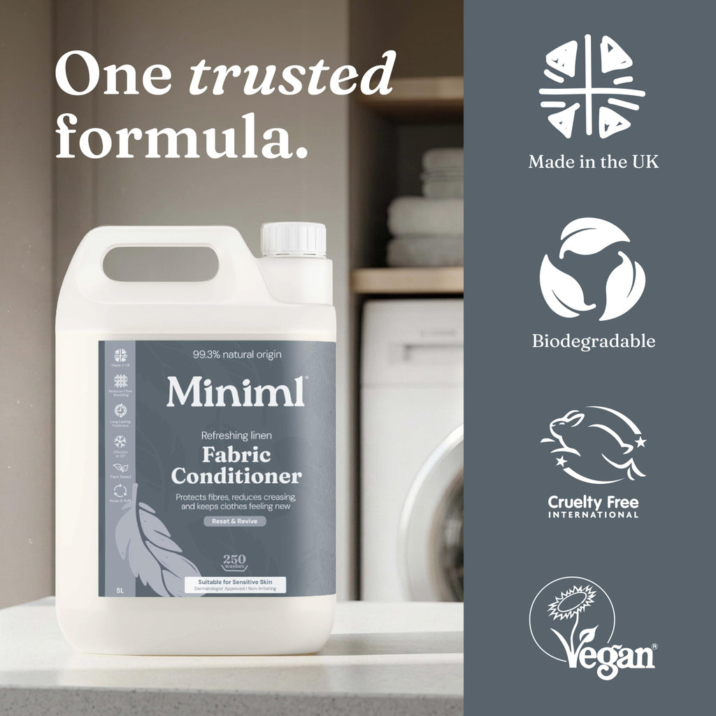 Miniml Natural Fabric Softener & Conditioner 5L Refill - Pink Dragonfruit & Orchid Scented All Natural Fabric Softener for Sensitive Skin - 100% Vegan & Cruelty Free (250 Washes)