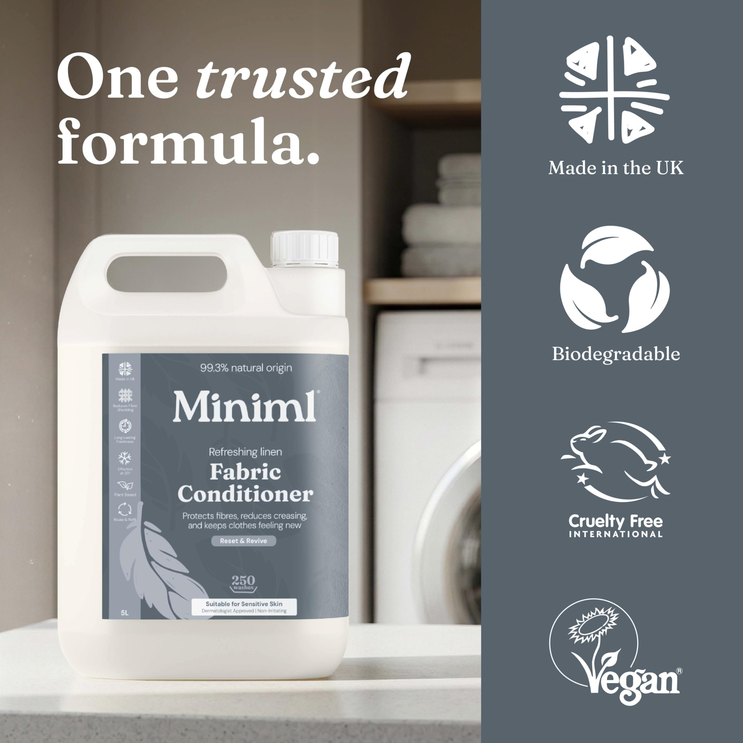 Miniml Natural Fabric Softener & Conditioner 5L Refill - Pink Dragonfruit & Orchid Scented All Natural Fabric Softener for Sensitive Skin - 100% Vegan & Cruelty Free (250 Washes)