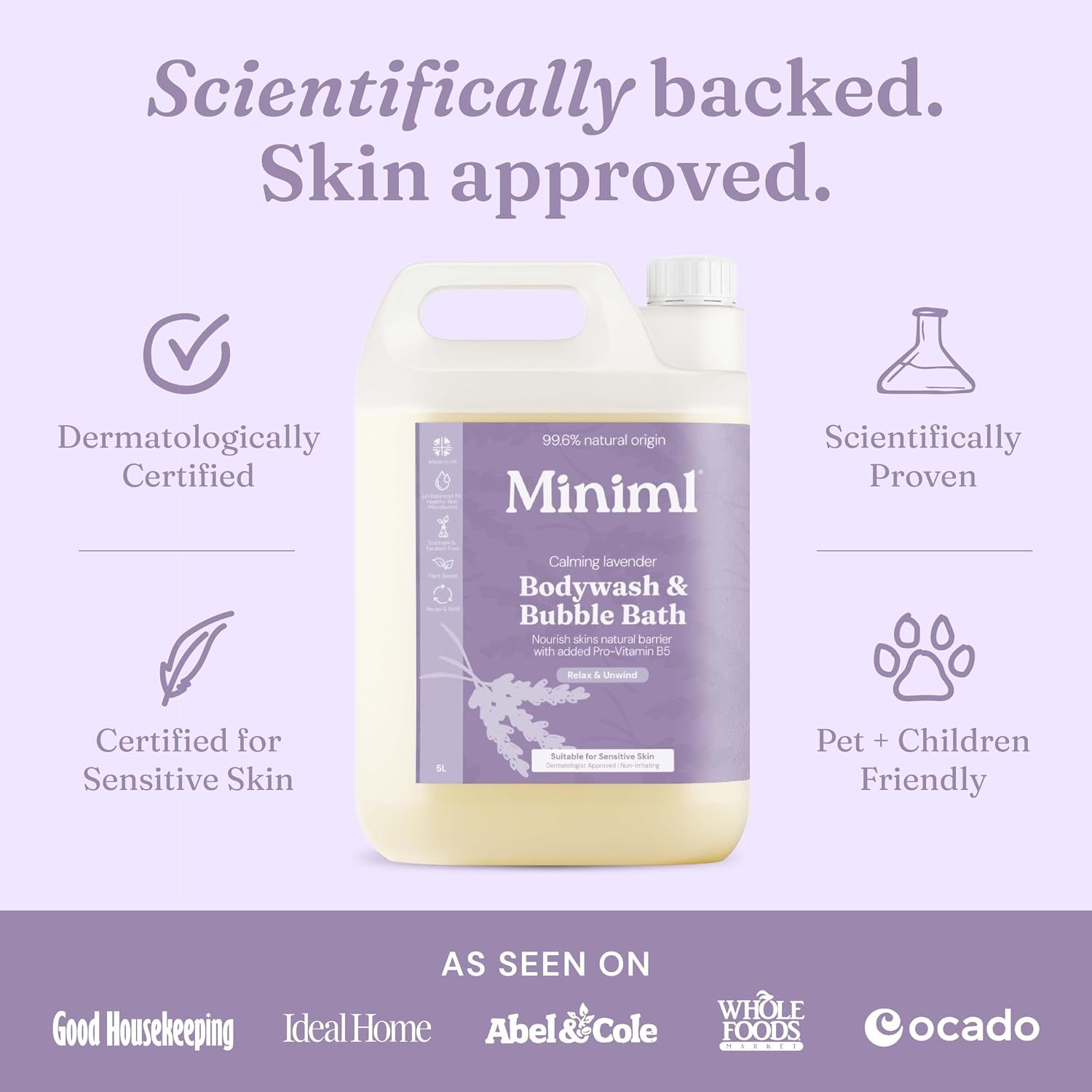 Miniml All Natural Body Wash and Bubble Bath - 5L Refill Moisturising Tea Tree and Mint Sensitive Skin Eco Shower Gel Bath Soak - Vegan Friendly Hand, Face & Body High Foam Scrub