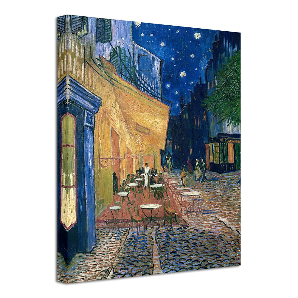 Wieco Art Framed Art Canvas Prints of Cafe Terrace at Night Canvas Prints Wall Art by Van Gogh Paintings Reproduction Abstract Artwork for Wall Decor Golden Frame