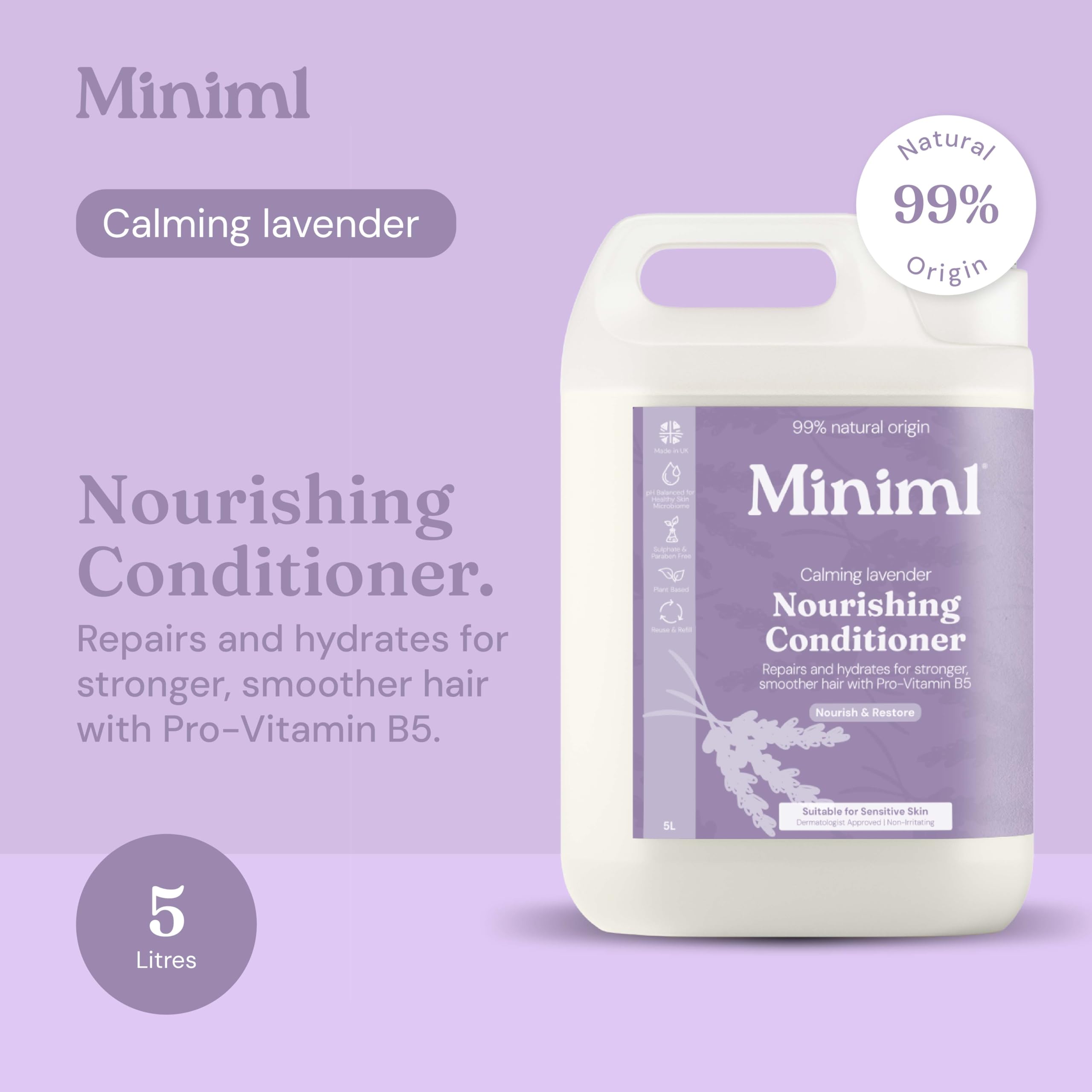 Miniml Natural Hair Conditioner Eco Friendly - Refill Nourishing Coconut Men and Womens Sensitive Scalp & Skin Cruelty Free Vegan Formula - For Greasy, Curly, Dry Hair, 5L (Pack of 1)