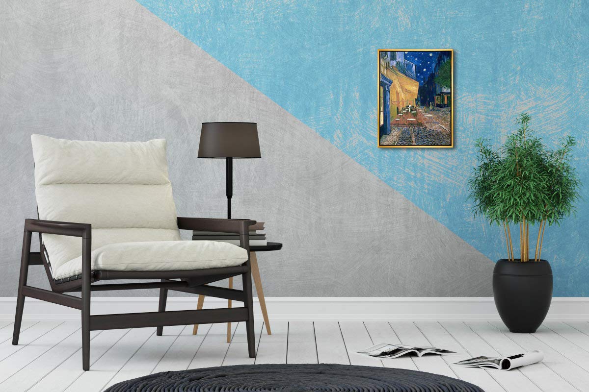 Wieco Art Framed Art Canvas Prints of Cafe Terrace at Night Canvas Prints Wall Art by Van Gogh Paintings Reproduction Abstract Artwork for Wall Decor Golden Frame