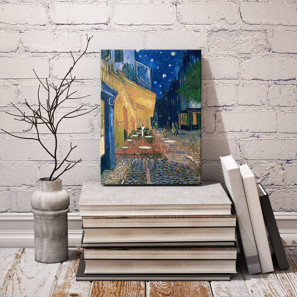 Wieco Art Framed Art Canvas Prints of Cafe Terrace at Night Canvas Prints Wall Art by Van Gogh Paintings Reproduction Abstract Artwork for Wall Decor Golden Frame