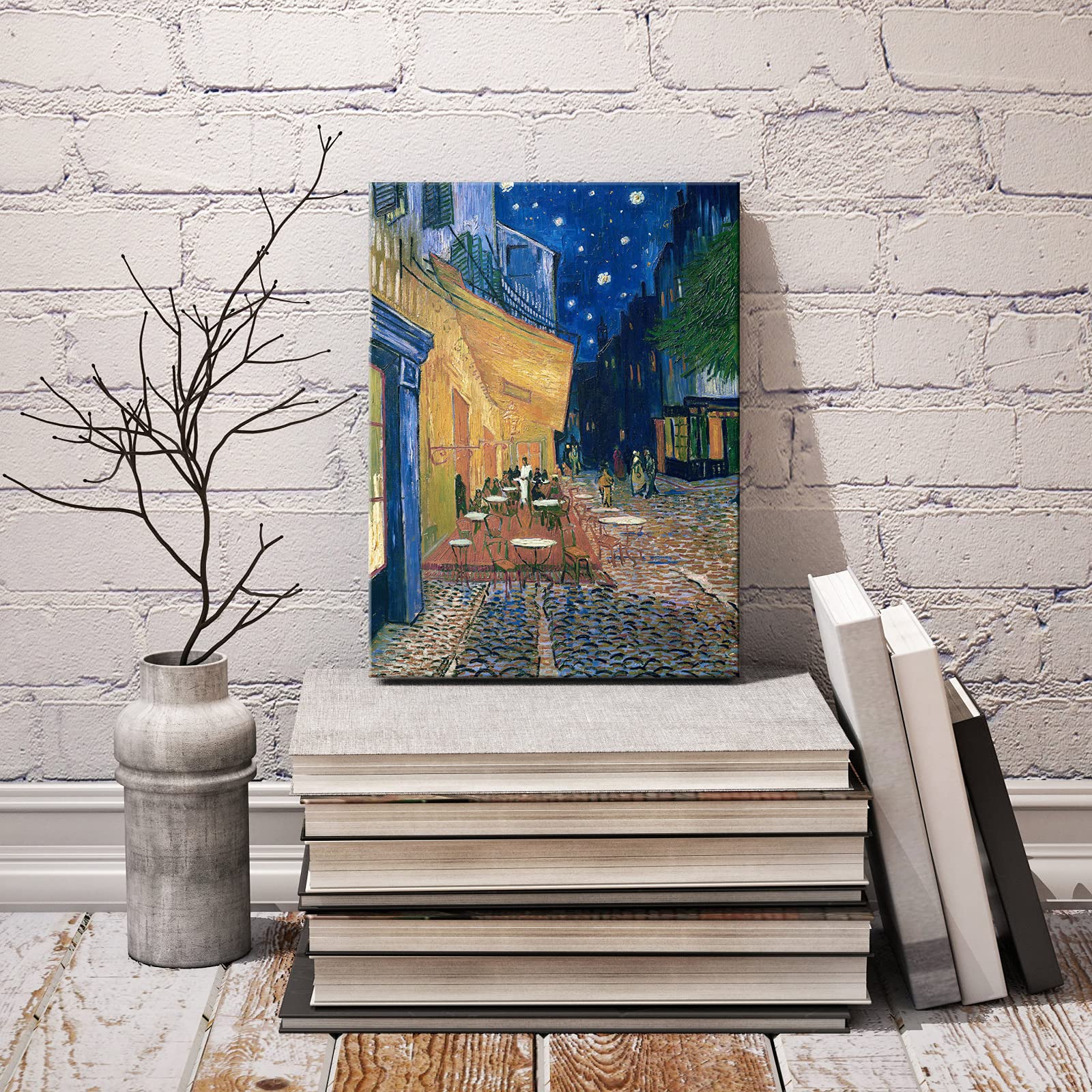 Wieco Art Framed Art Canvas Prints of Cafe Terrace at Night Canvas Prints Wall Art by Van Gogh Paintings Reproduction Abstract Artwork for Wall Decor Golden Frame
