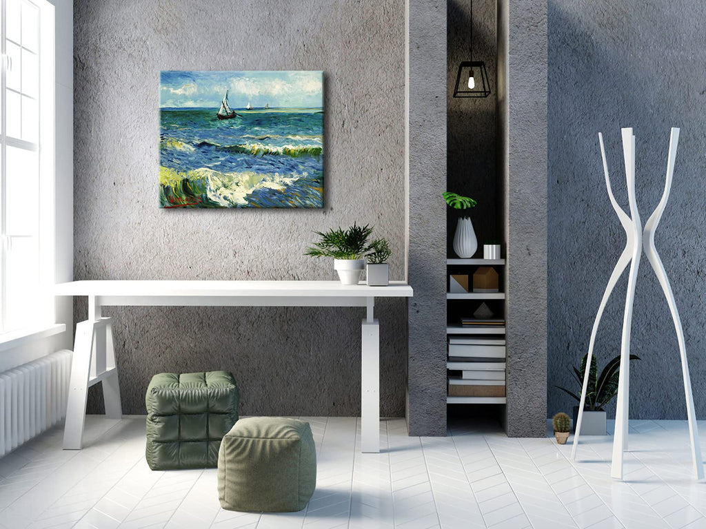 Wieco Art - Seascape at Saintes Maries by Vincent Van Gogh Oil Paintings Reproduction Classical Giclee Canvas Prints Artwork Ocean Pictures Paintings on Canvas Wall Art for Bedroom Home Decorations