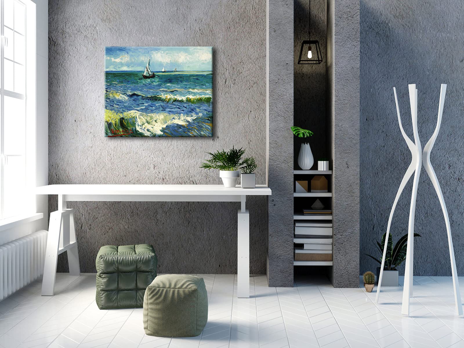 Wieco Art - Seascape at Saintes Maries by Vincent Van Gogh Oil Paintings Reproduction Classical Giclee Canvas Prints Artwork Ocean Pictures Paintings on Canvas Wall Art for Bedroom Home Decorations