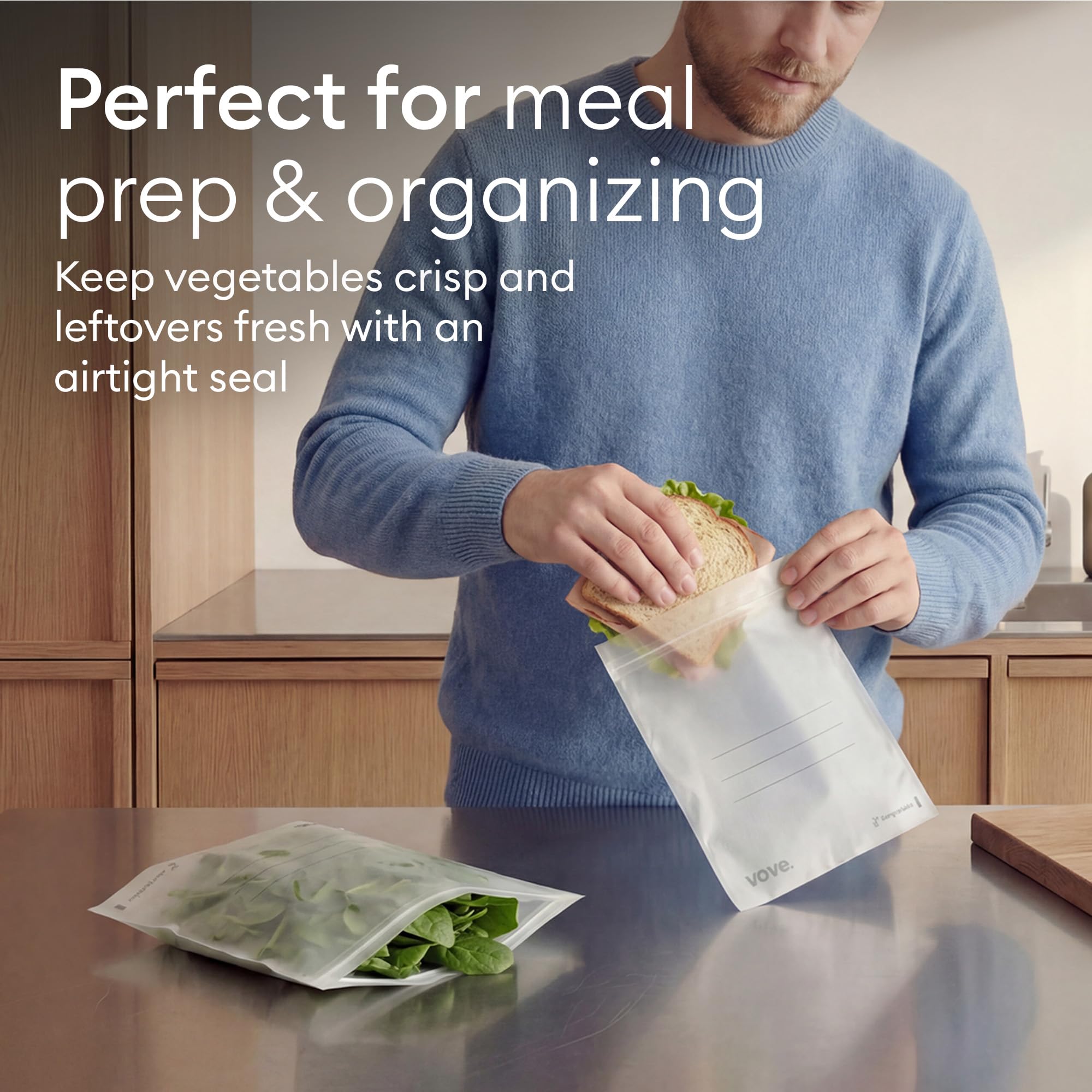 Vove Compostable Storage Bags 160 Count Variety Pack (S/M/L/XL), Plastic-Free Zip Bags for Food Storage and Meal Prep, PFAS-Free and BPI Certified, Freezer Safe Airtight Seal, Plant-Based