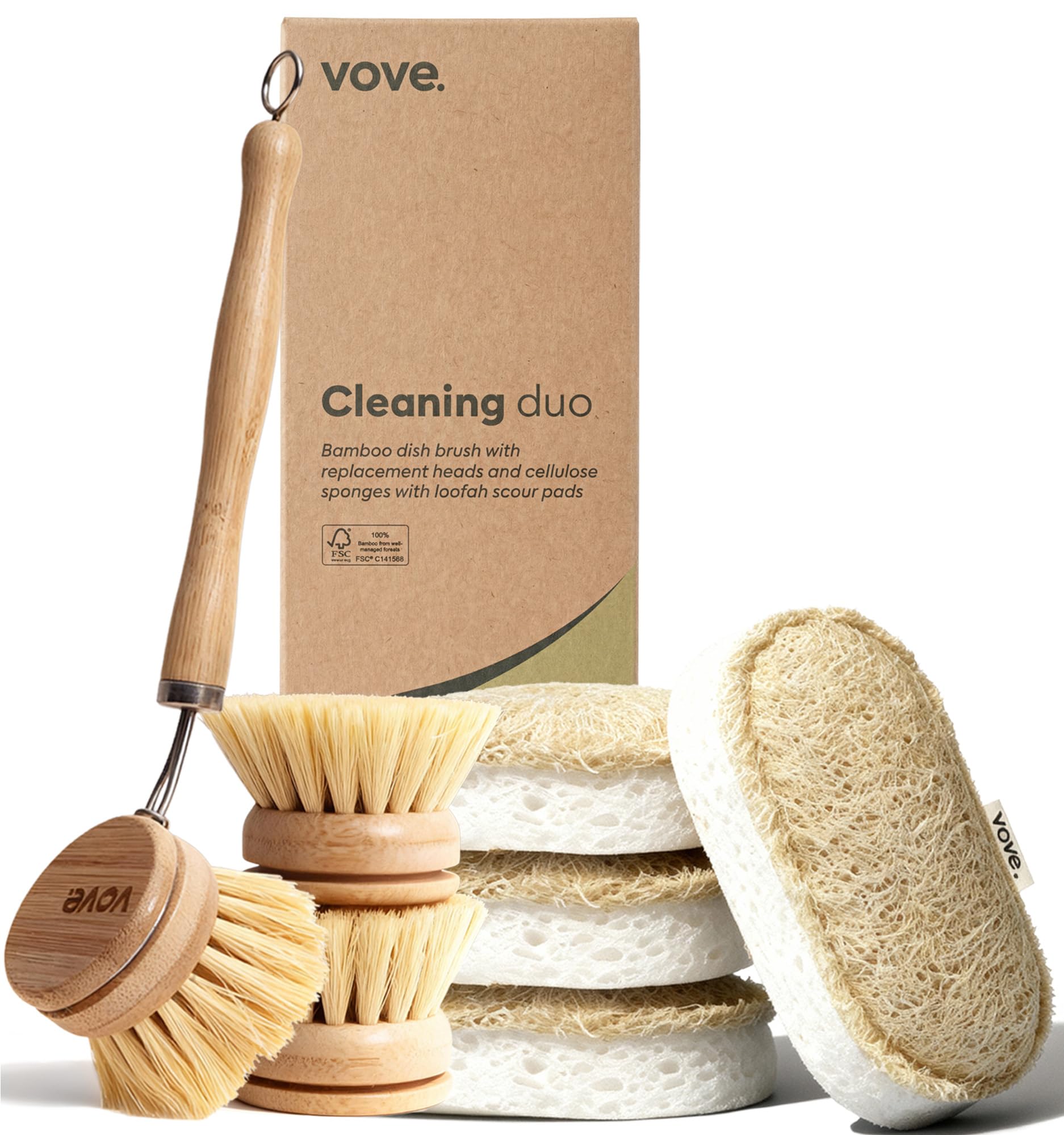 Vove Washing Up Sponges, Pack of 4, Cellulose & Cotton with Natural Loofah, Eco-Friendly Loofah Kitchen Sponges, Bathroom Scrubbing Pads, FSC-Certified Packaging