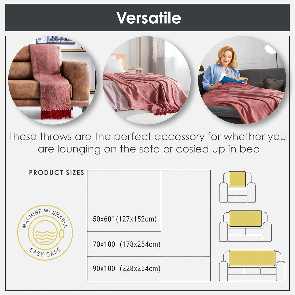 Emma Barclay Herringbone - Recycled Cotton Patterned Chair Sofa Setee Bed Throw Over Blanket in Natural - 50x60 (127x152cm)