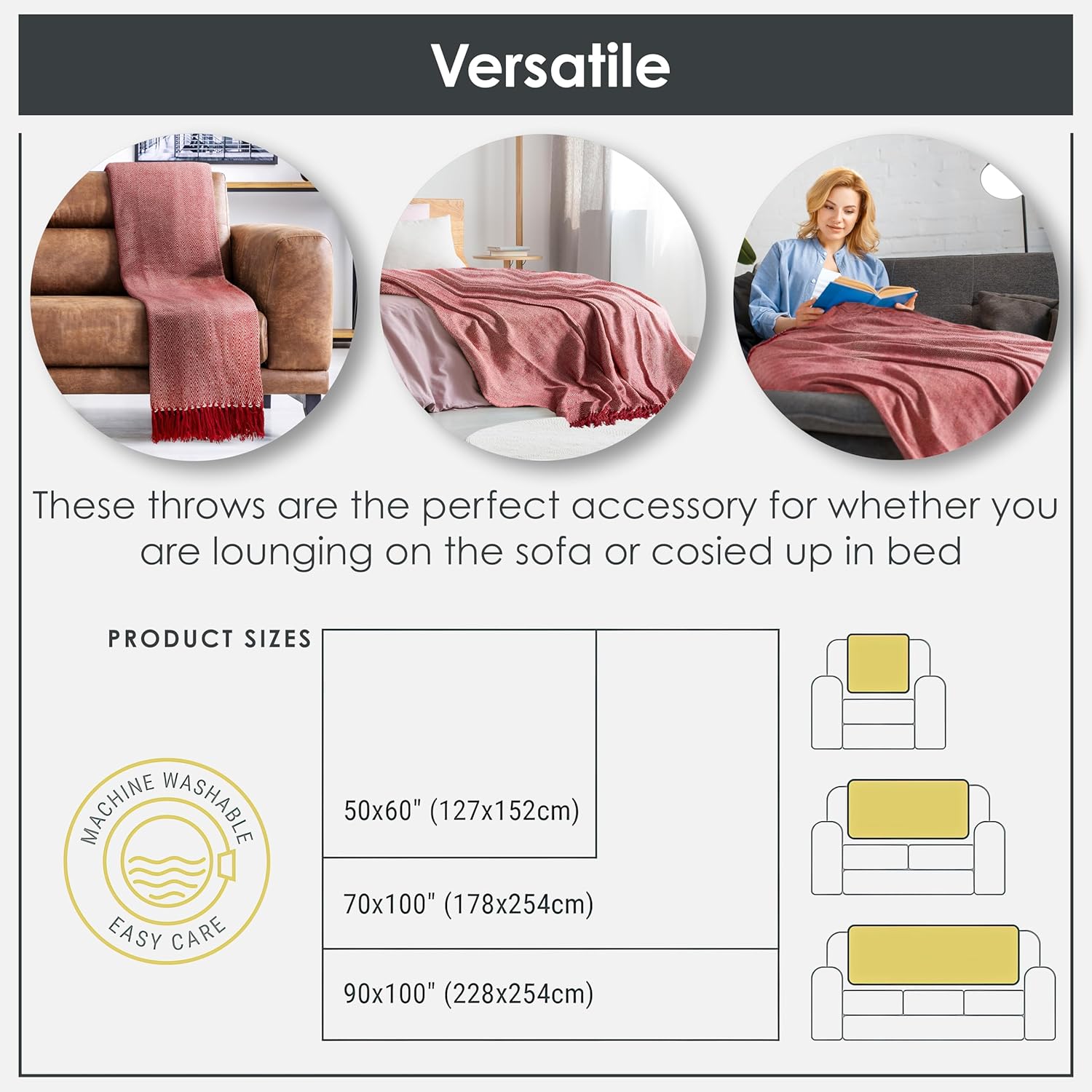 Emma Barclay Herringbone - Recycled Cotton Patterned Chair Sofa Setee Bed Throw Over Blanket in Natural - 50x60 (127x152cm)