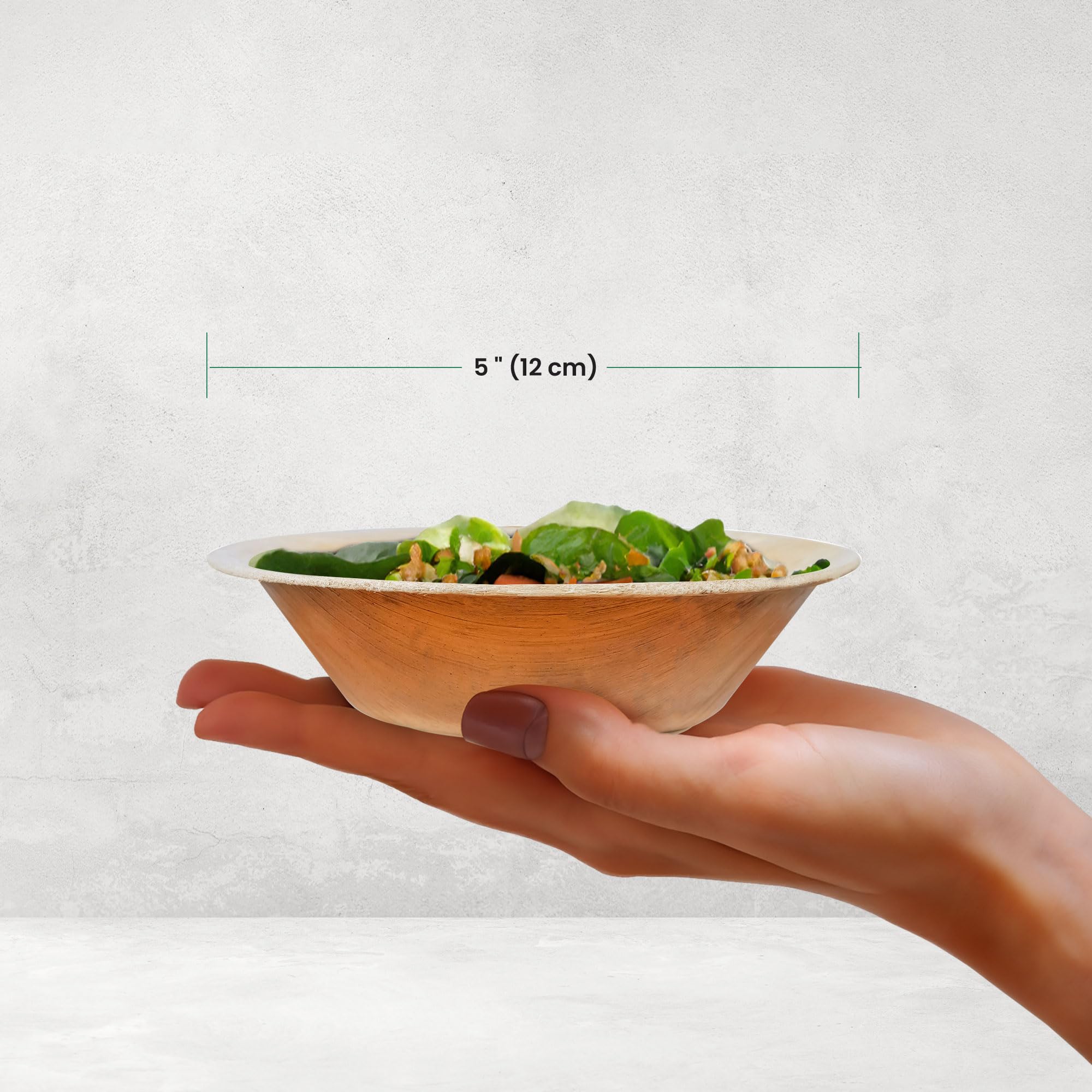 ECO Leaf 50 Disposable Palm Leaf Bowls | 8”(20cm) Round Compostable Dinner Bowls | Eco-Friendly, Biodegradable Heavy-Duty Bowl for Wedding, Party and Picnic | Microwave & Oven Safe, Pack of 50