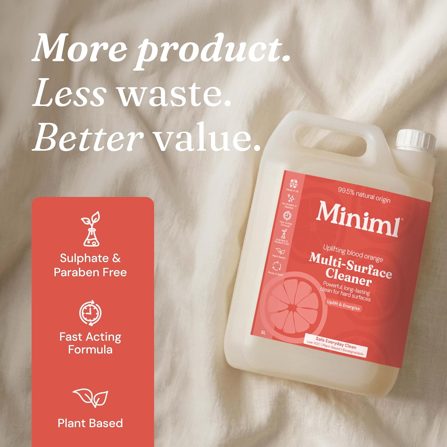 Miniml Eco Multi Surface Cleaner General Purpose Spray 5L Refill – Blood Orange Scented for Cleaning All Surfaces Floors Walls Glass Kitchen Bathroom - Natural Plant Based Vegan Formula & Cruelty Free