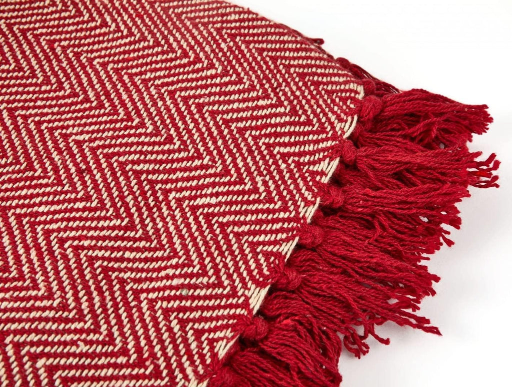 Emma Barclay Herringbone - Recycled Cotton Patterned Chair Sofa Setee Bed Throw Over Blanket in Natural - 50x60 (127x152cm)