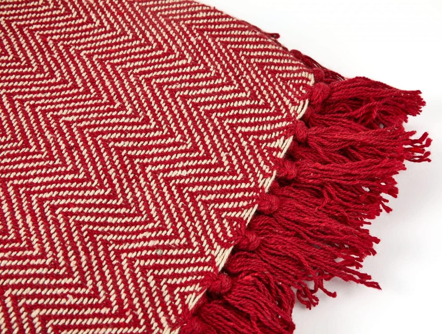 Emma Barclay Herringbone - Recycled Cotton Patterned Chair Sofa Setee Bed Throw Over Blanket in Natural - 50x60 (127x152cm)