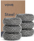 Vove Magnetic Scourer – Rust-Free Stainless Steel Scrubber with FSC-Certified Bamboo Handle, 3 Replacement Pads, for Cast Iron, Pots & Pans, Plastic-Free Zero Waste Washing Up Tool