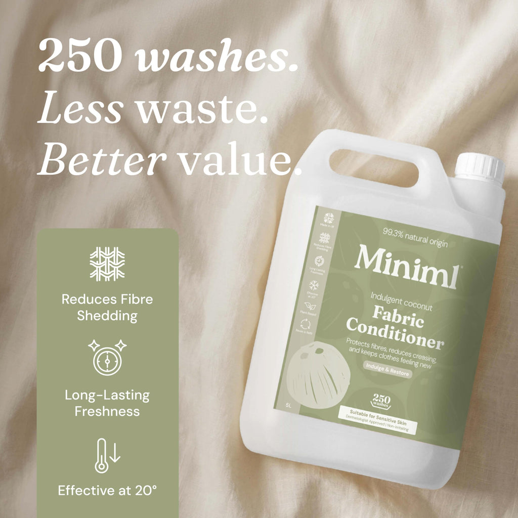 Miniml Natural Fabric Softener & Conditioner 5L Refill - Pink Dragonfruit & Orchid Scented All Natural Fabric Softener for Sensitive Skin - 100% Vegan & Cruelty Free (250 Washes)