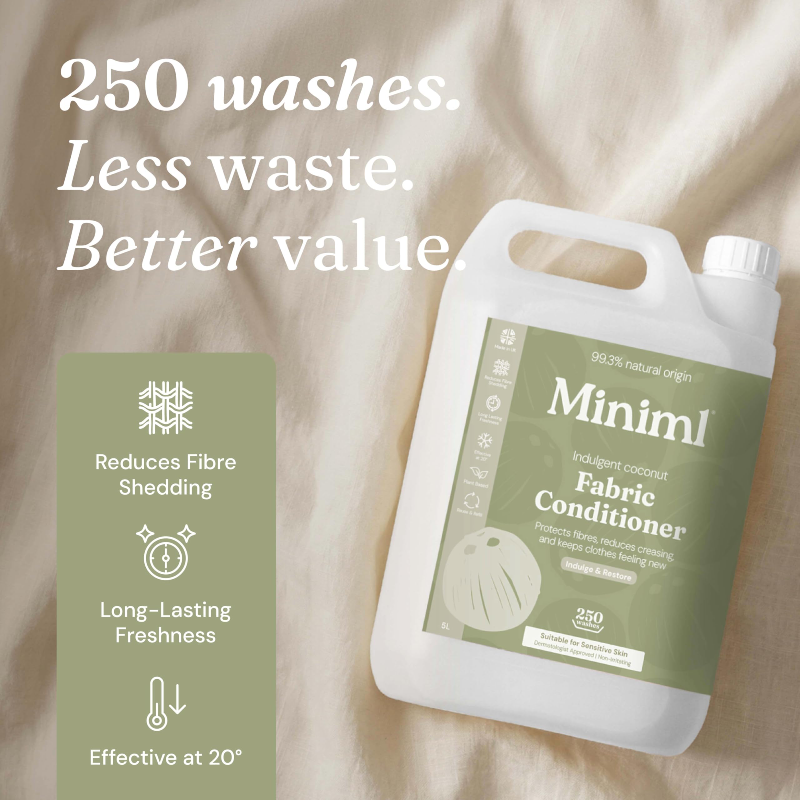 Miniml Natural Fabric Softener & Conditioner 5L Refill - Pink Dragonfruit & Orchid Scented All Natural Fabric Softener for Sensitive Skin - 100% Vegan & Cruelty Free (250 Washes)