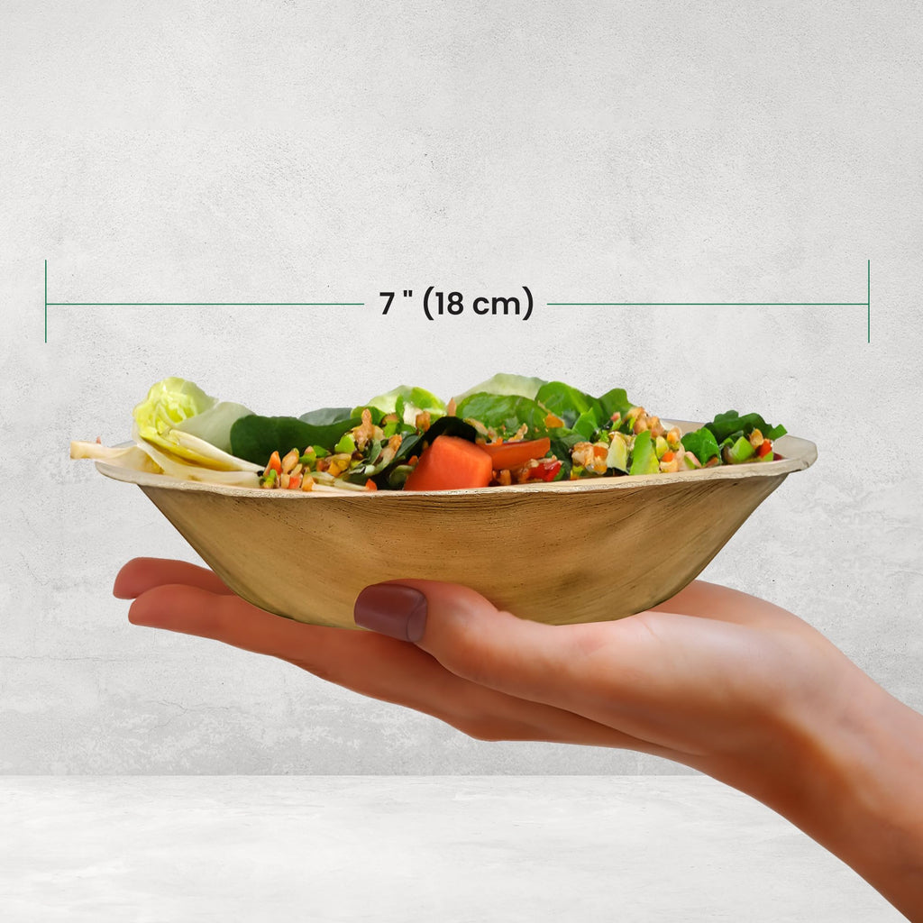 ECO Leaf 50 Disposable Palm Leaf Bowls | 8”(20cm) Round Compostable Dinner Bowls | Eco-Friendly, Biodegradable Heavy-Duty Bowl for Wedding, Party and Picnic | Microwave & Oven Safe, Pack of 50