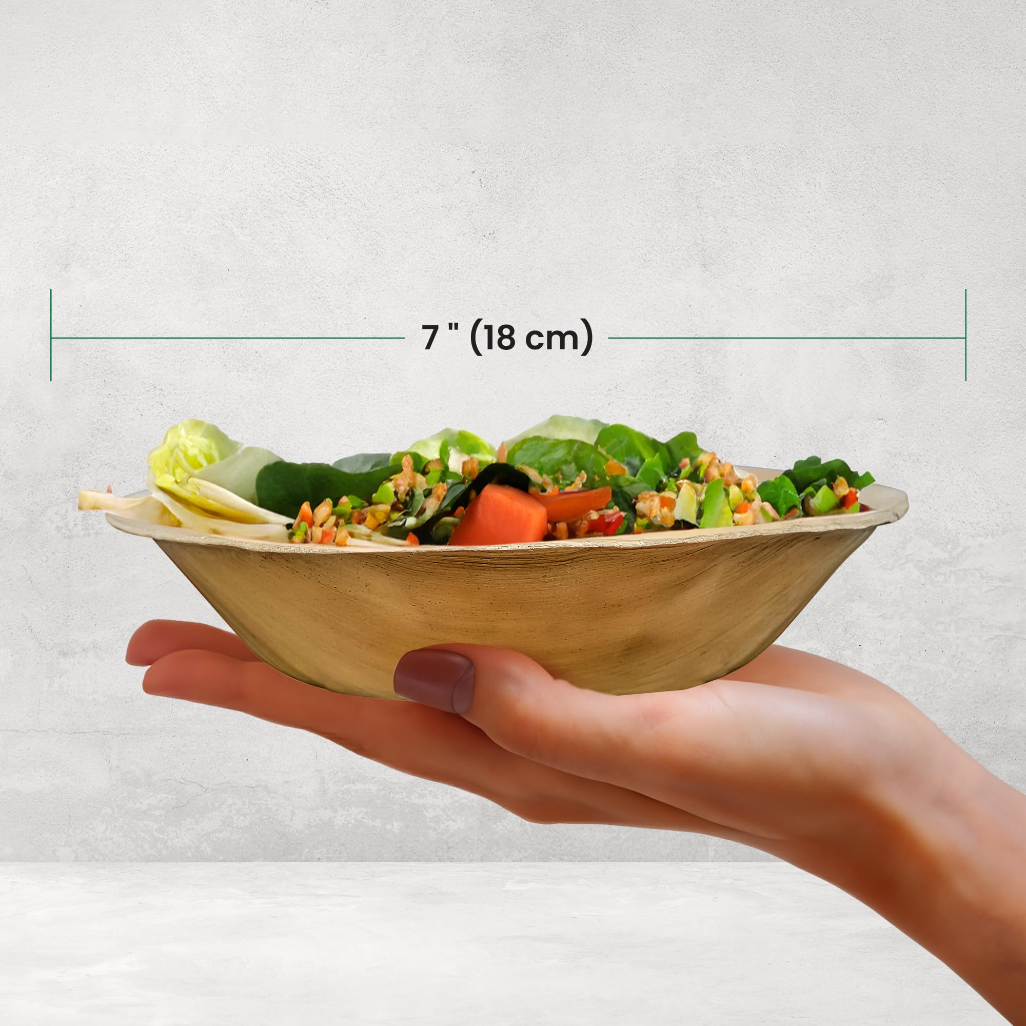 ECO Leaf 50 Disposable Palm Leaf Bowls | 8”(20cm) Round Compostable Dinner Bowls | Eco-Friendly, Biodegradable Heavy-Duty Bowl for Wedding, Party and Picnic | Microwave & Oven Safe, Pack of 50