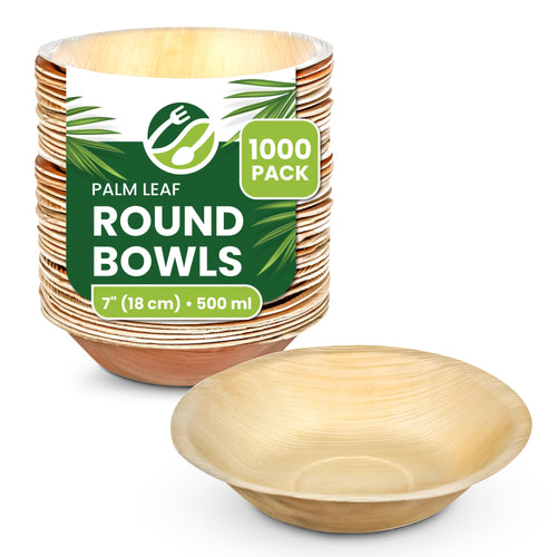 ECO Leaf 50 Disposable Palm Leaf Bowls | 8”(20cm) Round Compostable Dinner Bowls | Eco-Friendly, Biodegradable Heavy-Duty Bowl for Wedding, Party and Picnic | Microwave & Oven Safe, Pack of 50