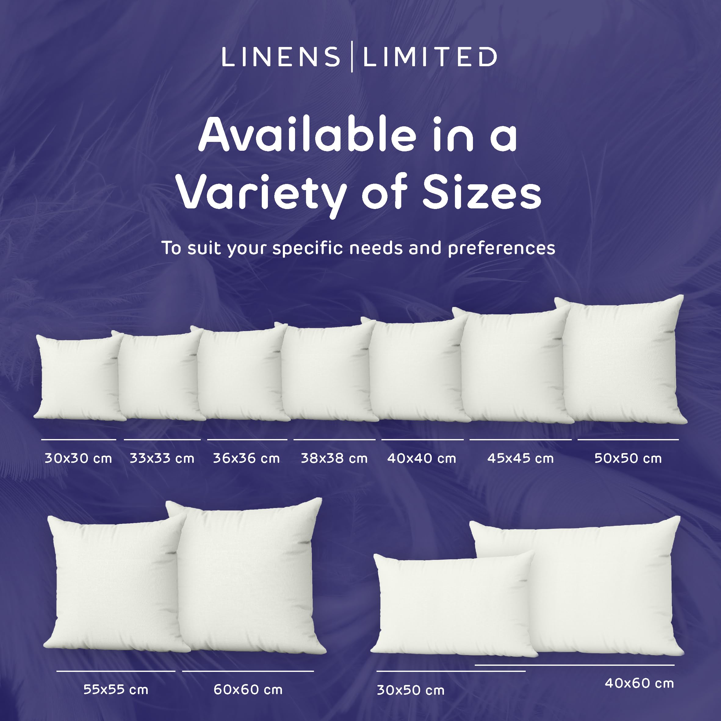Linens Limited - Cushion Insert 50cm x 50cm, Soft & Plump Natural Duck Feather Sofa Cushion Pad, Elegant, Versatile, Easy to Clean, Large Square Cushion Inner, Perfectly Fits Covers (White) (2 Pack)