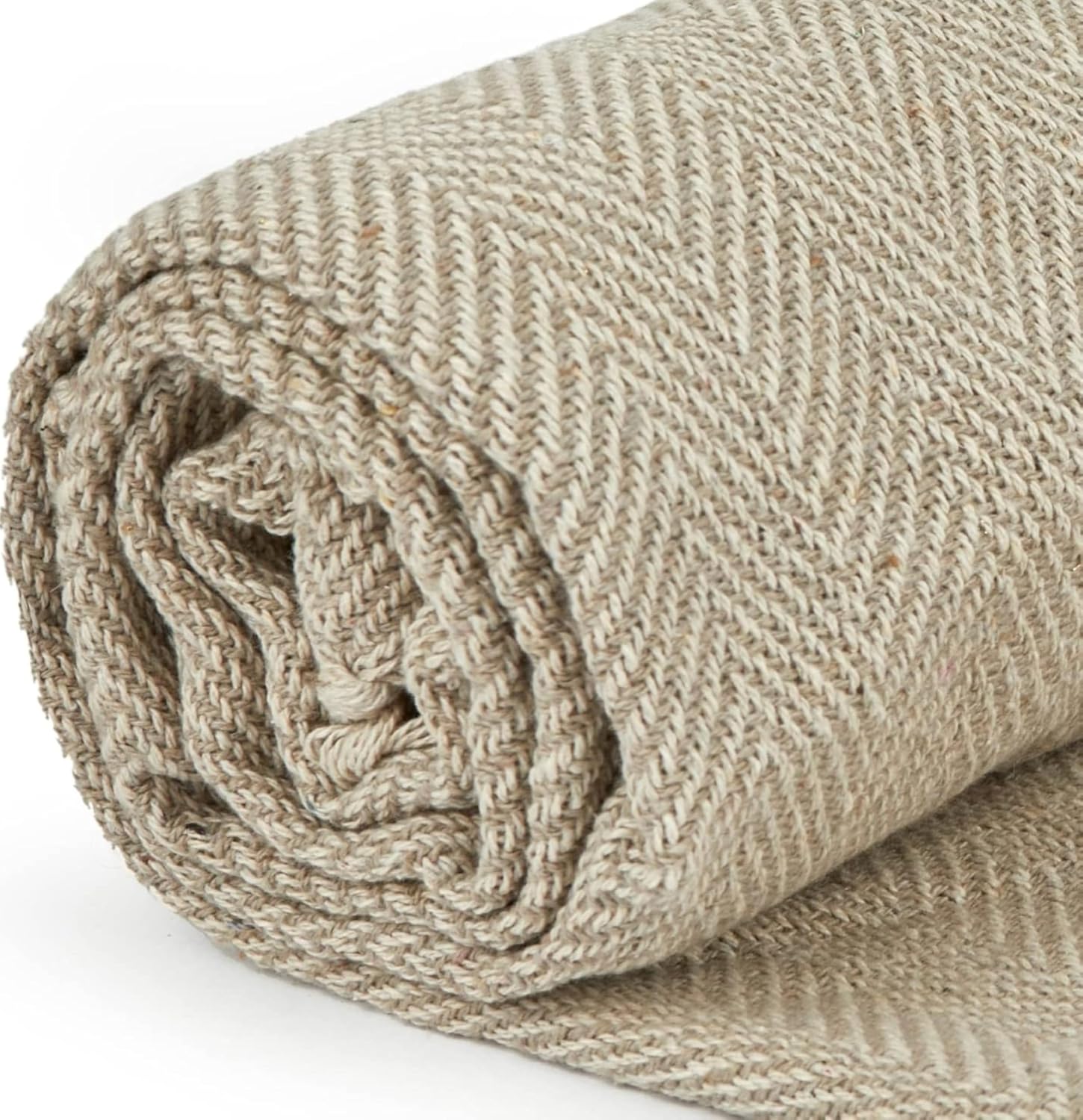 Emma Barclay Herringbone - Recycled Cotton Patterned Chair Sofa Setee Bed Throw Over Blanket in Natural - 50x60 (127x152cm)